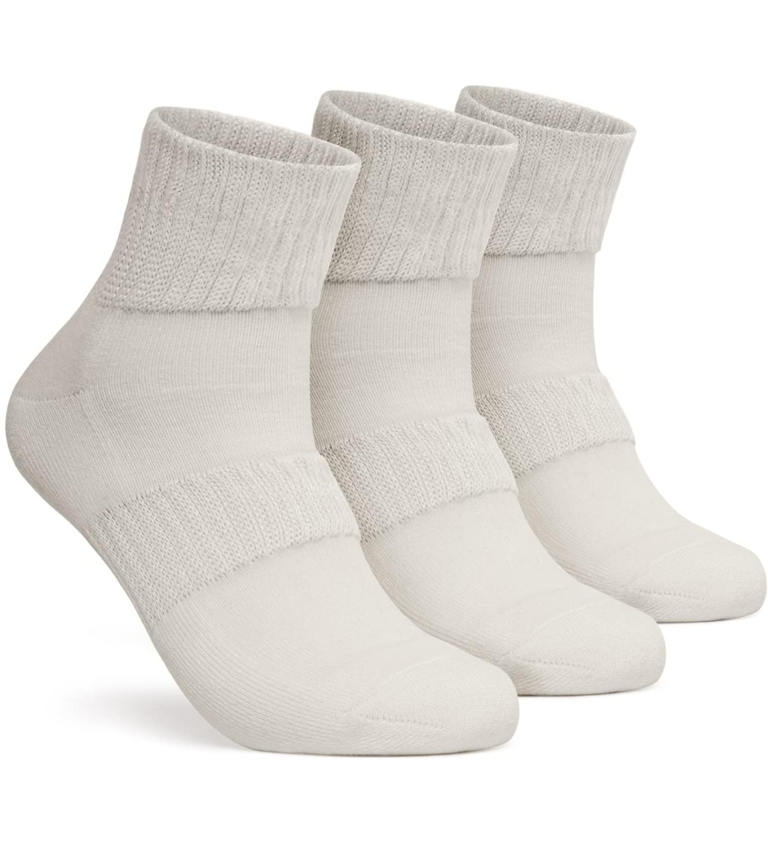 TSLA Diabetic Crew Socks 3 Pairs - Men & Women, Loose Fit, Non-Binding, Breathable Cotton - Beige/Medium - Buy Online on GoSupps.com