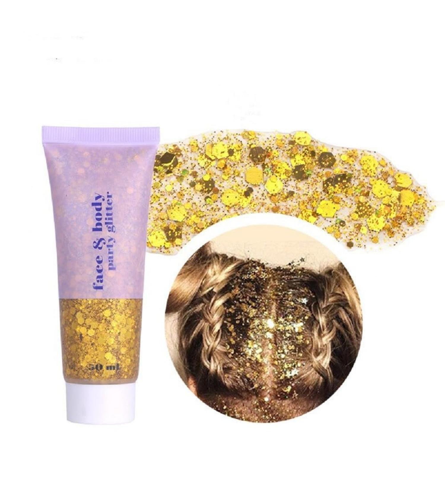 Gold Body Glitter | Sparkling Neon Holographic Sequins Gel Makeup for Parties & Outfits - Buy Online on GoSupps.com