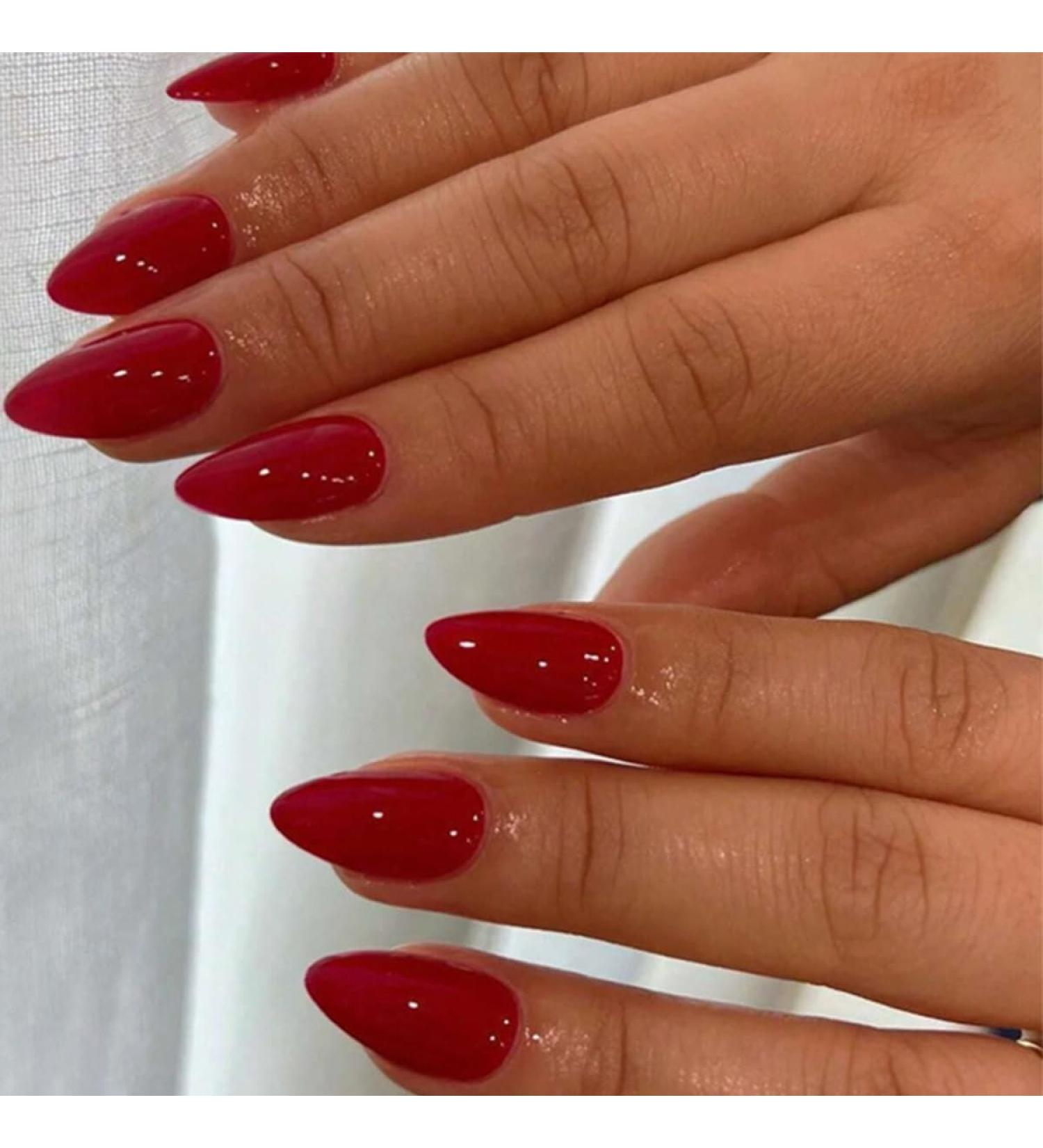24 Pcs Red Press on Nails - Short Stiletto Almond | YEFIUO Spring Fake Nails - French Nail Tips - Full Cover Acrylic Nail Art Kit - Buy Online on GoSupps.com