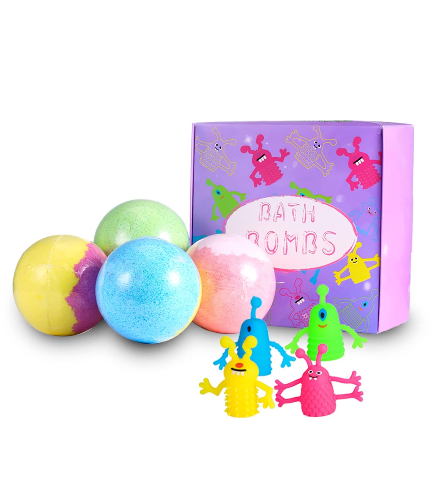 JIANGYUE Bath Bombs for Kids - Set of 4 Natural Fizzies with Toys Inside | Organic Bubble Bath Bombs for Boys and Girls | Birthday Gifts - Buy Online on GoSupps.com