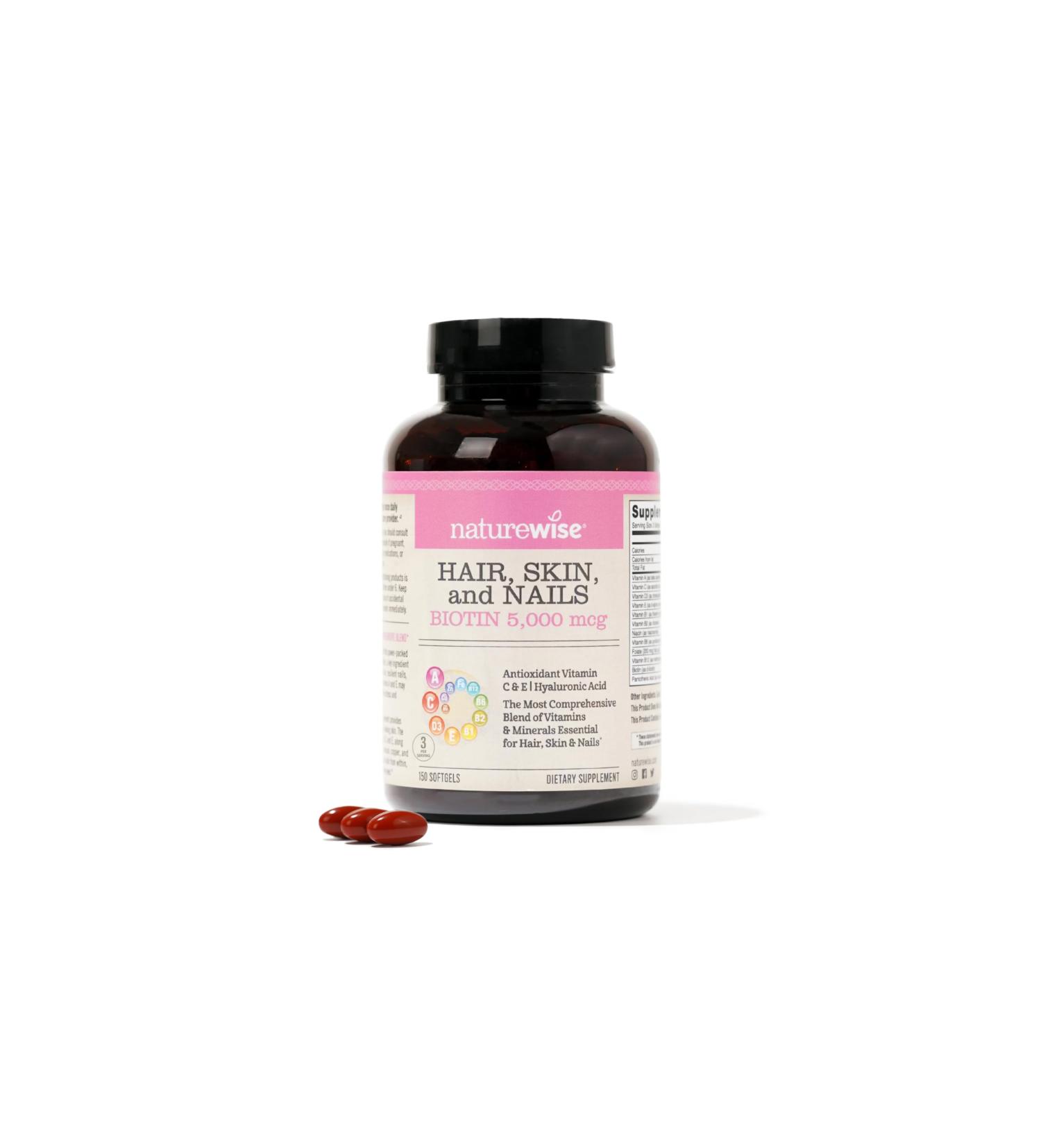 NatureWise Hair Skin and Nails Vitamin 5000mcg Biotin Collagen & Hyaluronic Acid - Non-GMO Gluten Free - 150 Softgels for Women - Buy Online on GoSupps.com