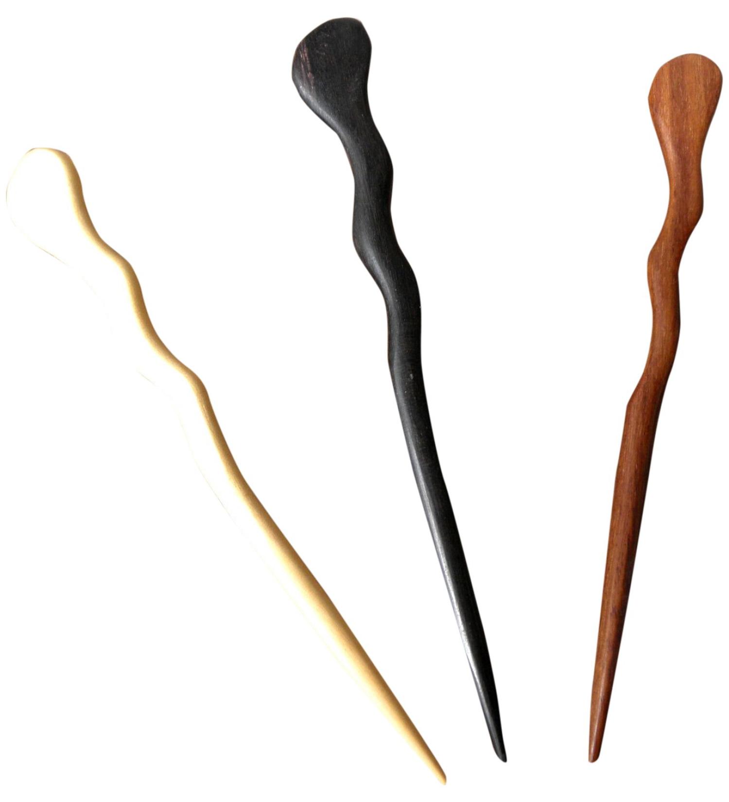 JWL Hawnkoa Spiral Hair Sticks Set in Rosewood, Ebony, and Yellow Teak - 6 Inch Hawaiian Style - Buy Online on GoSupps.com