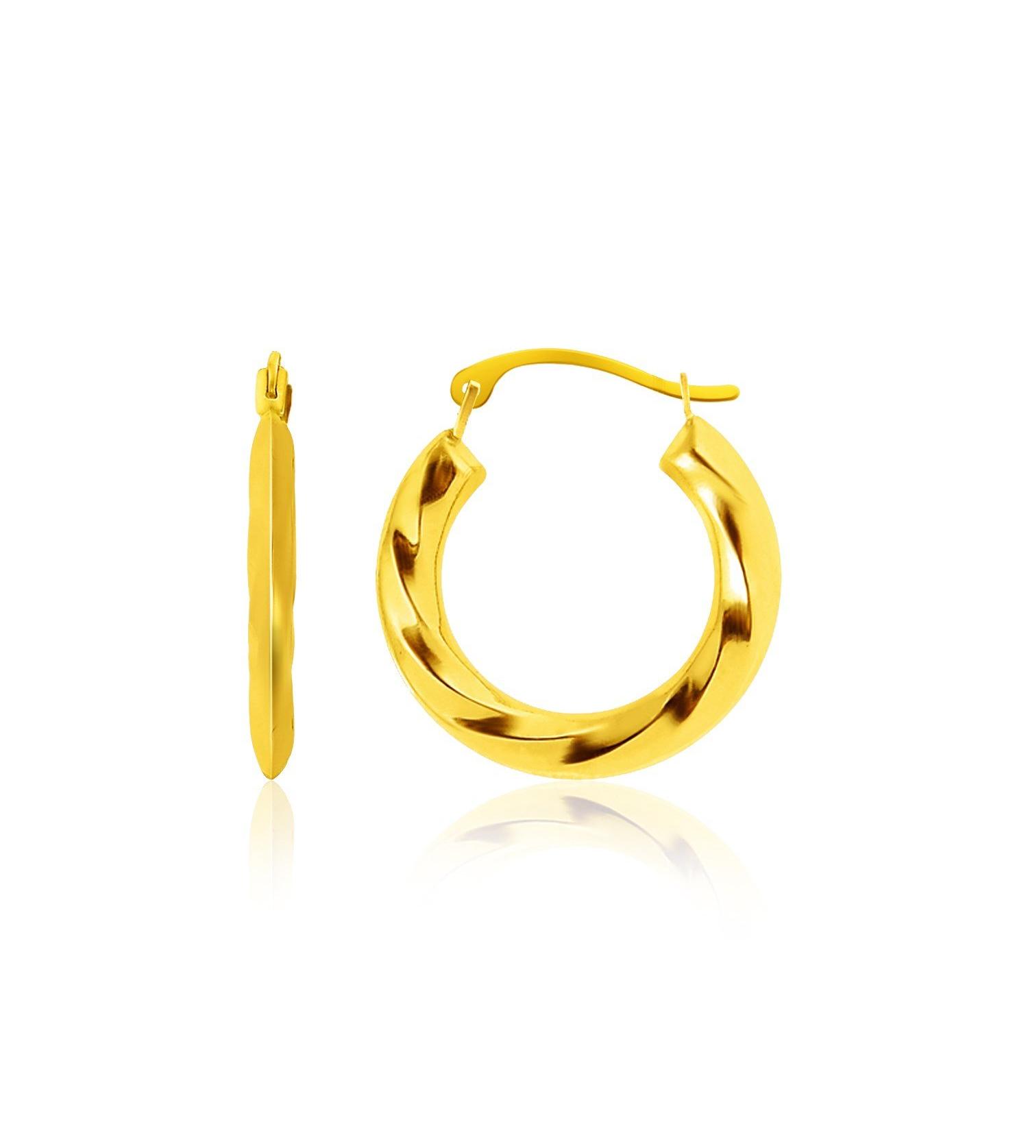 14k Yellow Gold Wavy Texture Hoop Earrings Excellent Gift Idea Will Ship With Free Jewelry Gift Box.