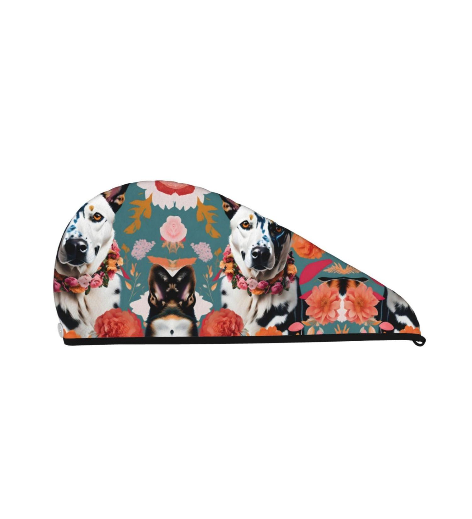 Cattle Dog Florals Coral Velvet Dry Hair Cap | Unisex Wet Towel Wrap for Bathing Pool Parties and Beach Perfect Home Accessory - Buy Online on GoSupps.com
