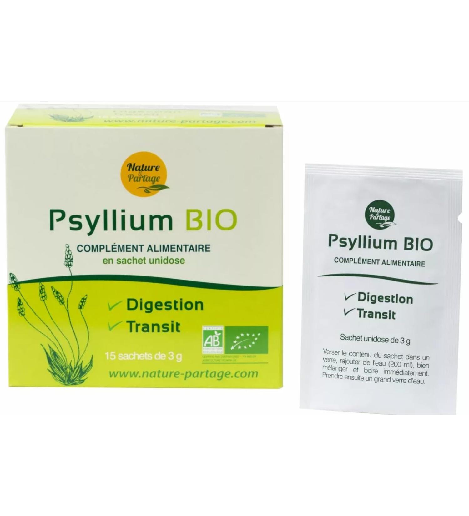 Organic Psyllium 15 single-dose sachets - Soluble natural fiber: regular transit intestinal health healthy digestion - Nature et Partage - Buy Online on GoSupps.com