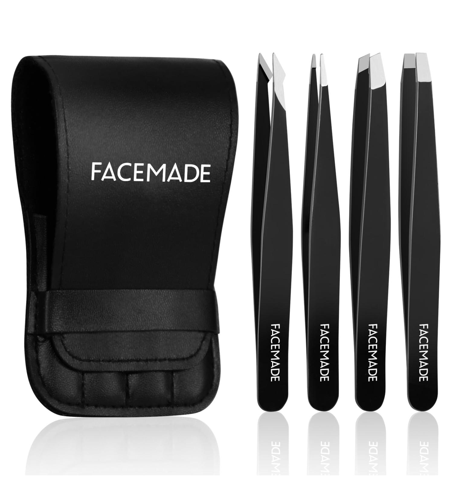 FACEMADE 4 Pack Tweezers Set - Professional Stainless Steel Tweezers for Men and Women Precision Eyebrow Tweezers for Facial Hair Chin and Ingrown Hair Removal (Black) - Buy Online on GoSupps.com