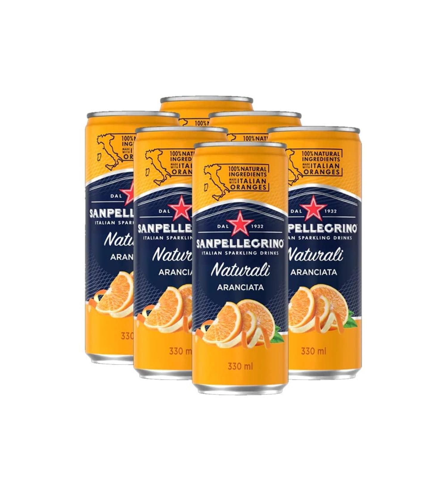 San Pellegrino - Orange flavored soft drink - 100% natural ingredients - Italian product - 6 cans of 330 ml - Buy Online on GoSupps.com