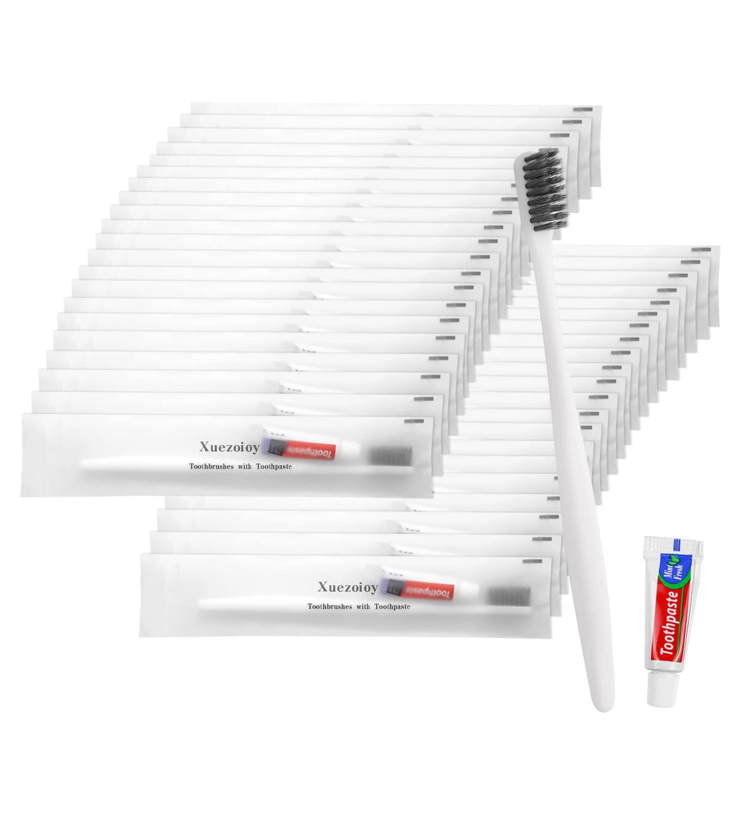 50 Disposable Toothbrushes with Toothpaste Set - Individually Packed for Hotels Homeless Shelters Nursing Homes & Charities - Buy Online on GoSupps.com