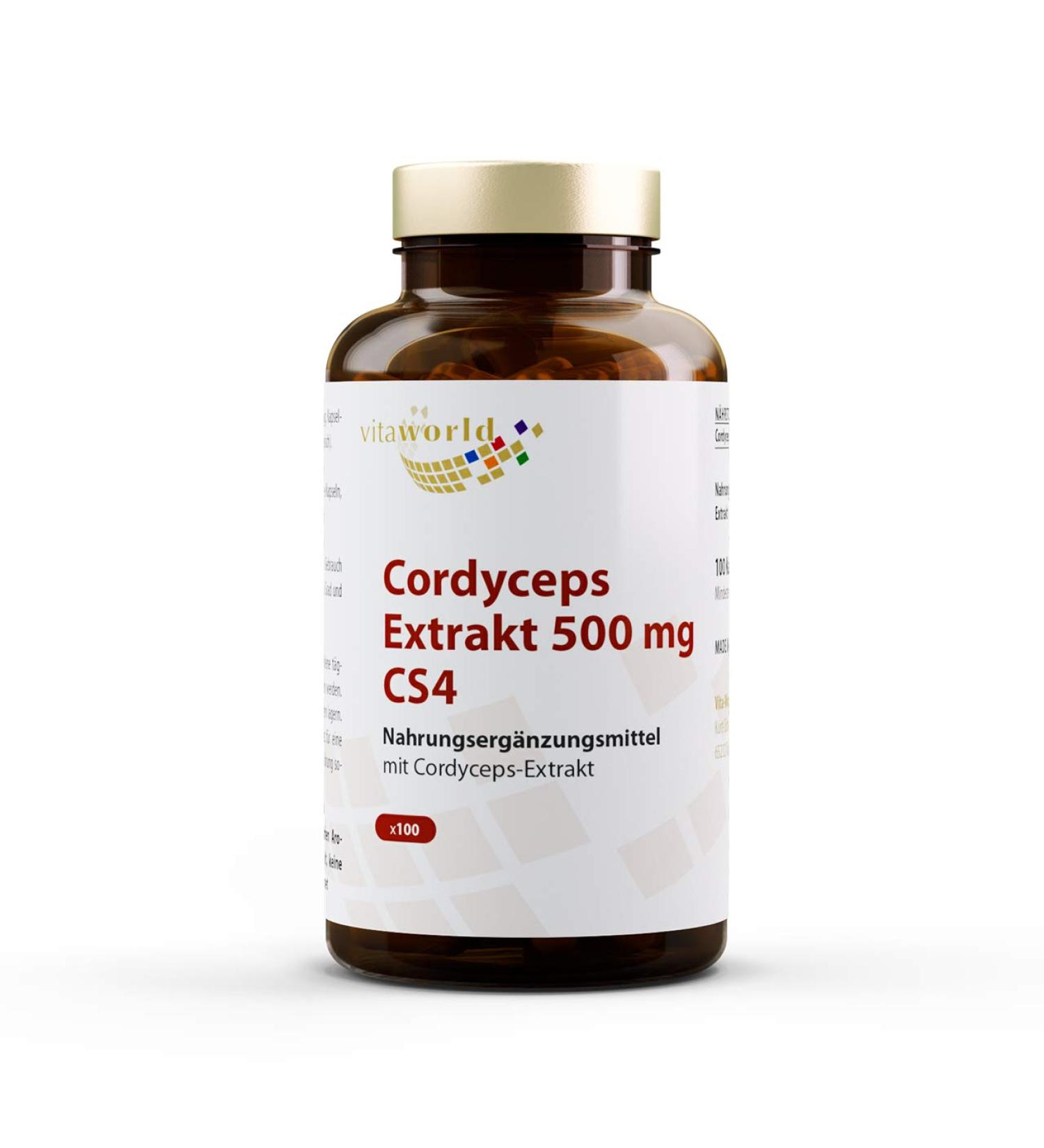 Pack of 3 Vita World Cordyceps Extract 500mg 3 x 100 Vegan Capsules CS-4 with Certificate of Analysis