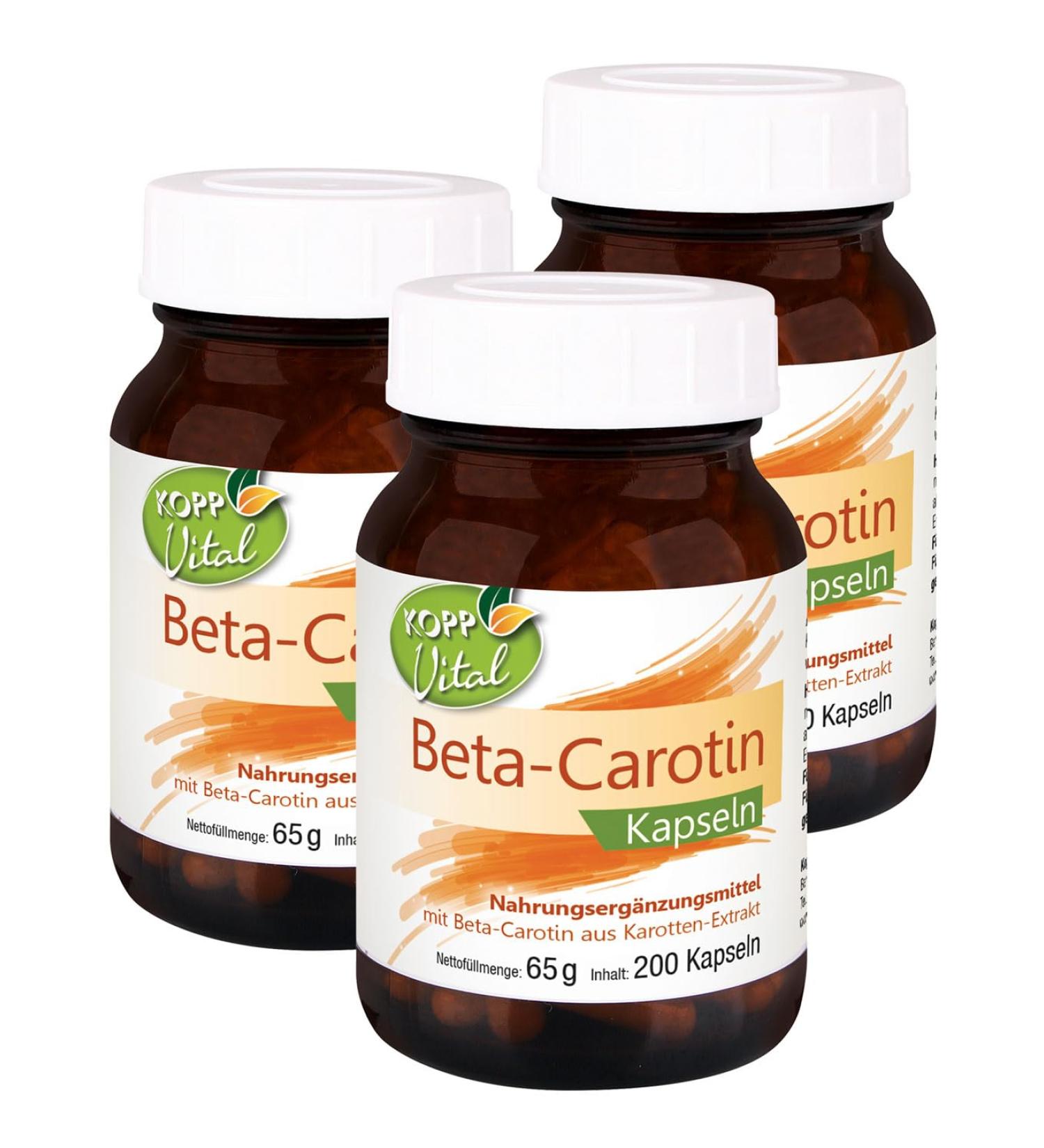 KOPP Vital Beta-Carotene Capsules - 3 x 200 Capsules | Carrot Extract | Vitamin A | Pharmacy Quality - International Shipping Available - Buy Online on GoSupps.com