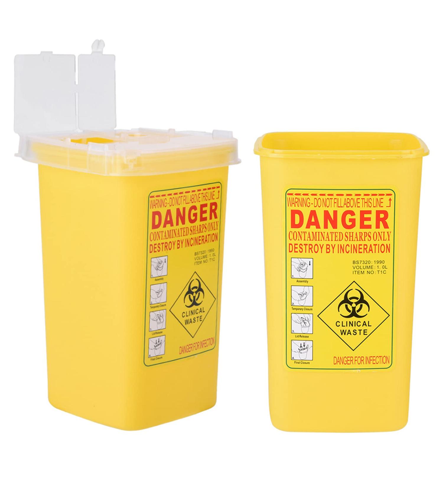 1L Sharps Container for Needles Tattoo Plastic Biohazard Needle Disposal - Red/Yellow - Buy Online on GoSupps.com