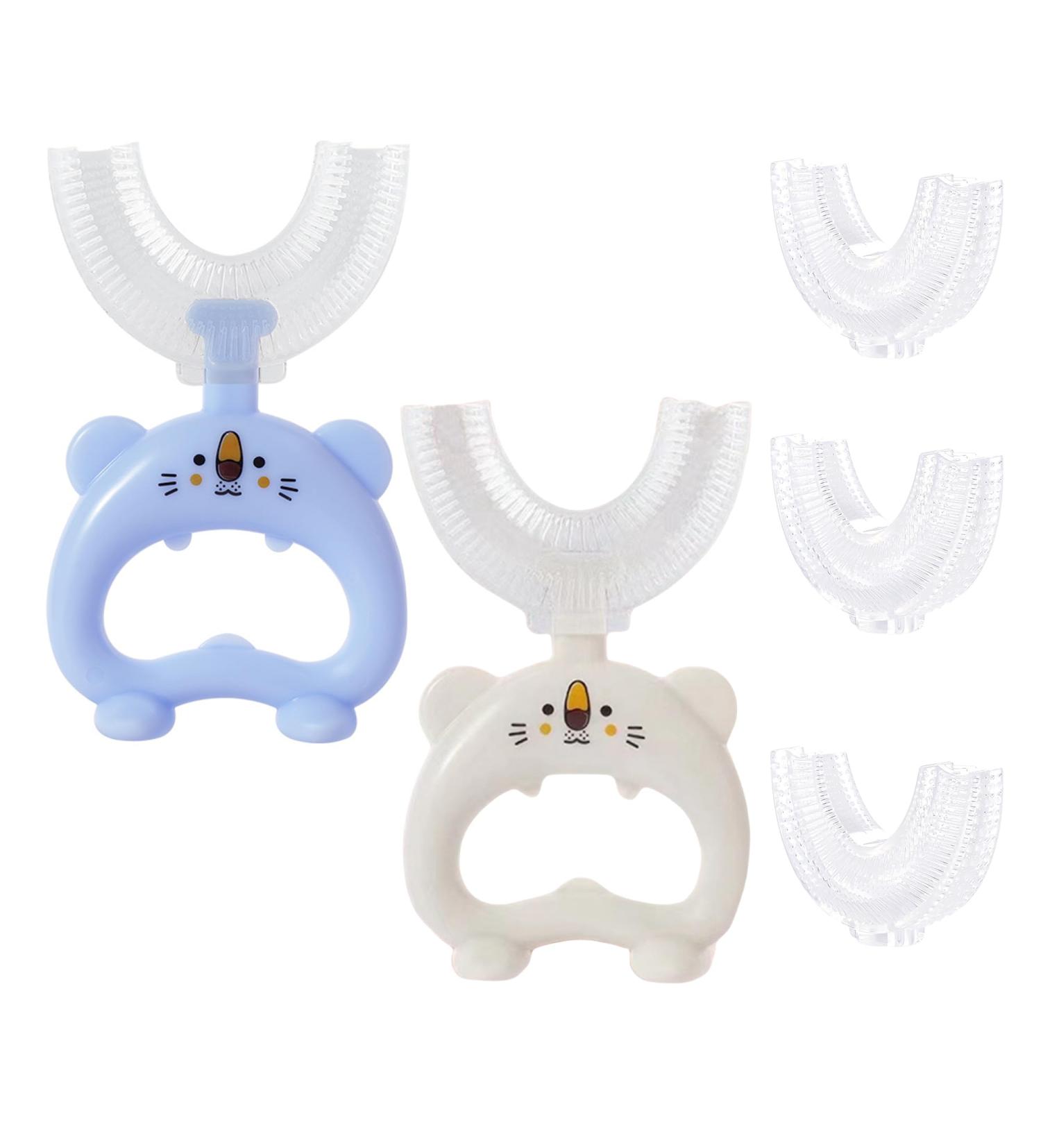 360 U-Shaped Toothbrush for Kids Ages 2-8 | Complete Set: Blue & White Hamsters Interchangeable Heads Incentive Stickers | Perfect for Round Teeth Cleaning - Buy Online on GoSupps.com
