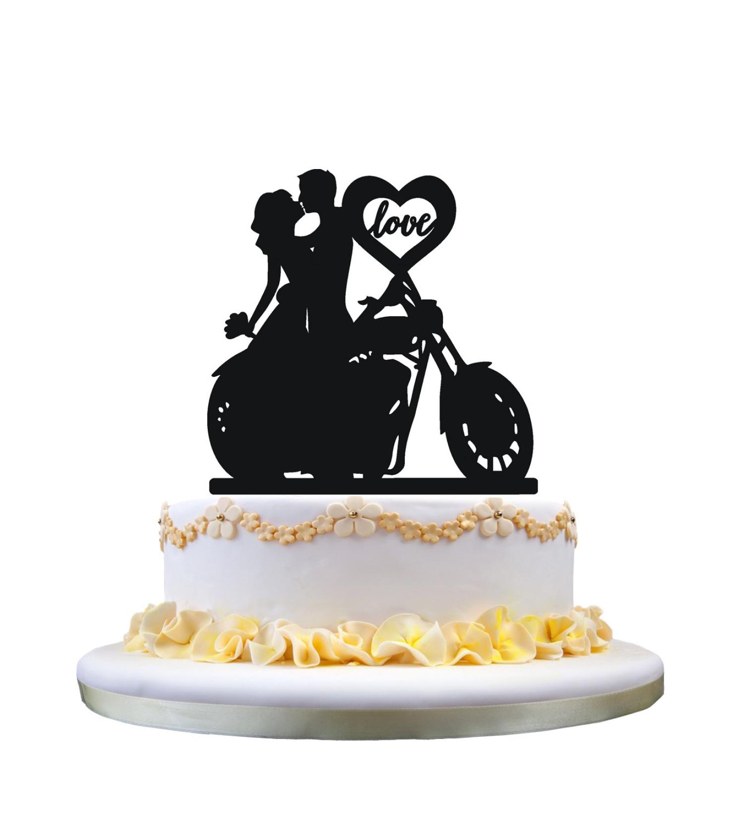 zhongfei Motorcycle Couple Wedding Cake Topper with love heart