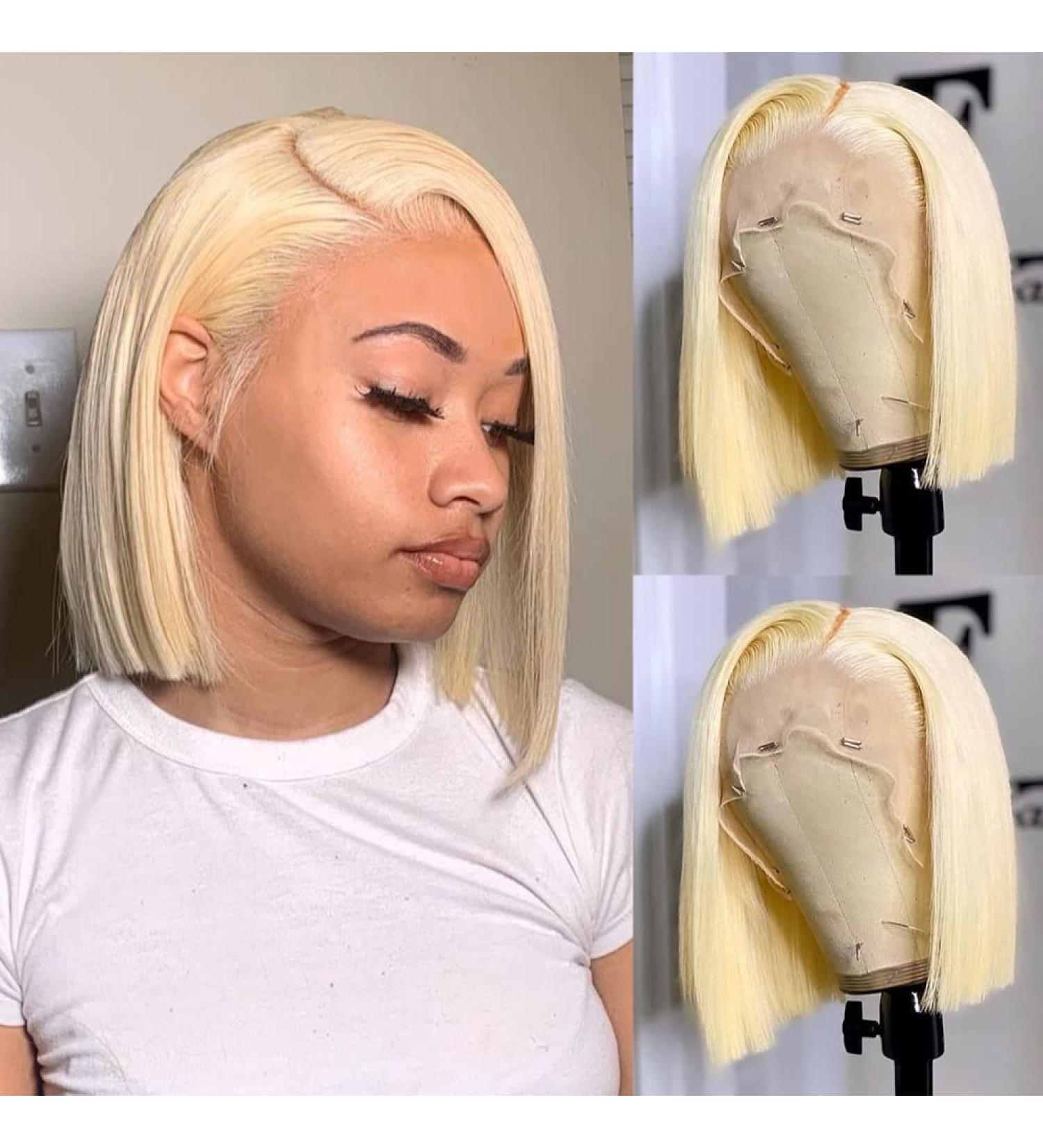 Short blonde human hair bob wig outlet