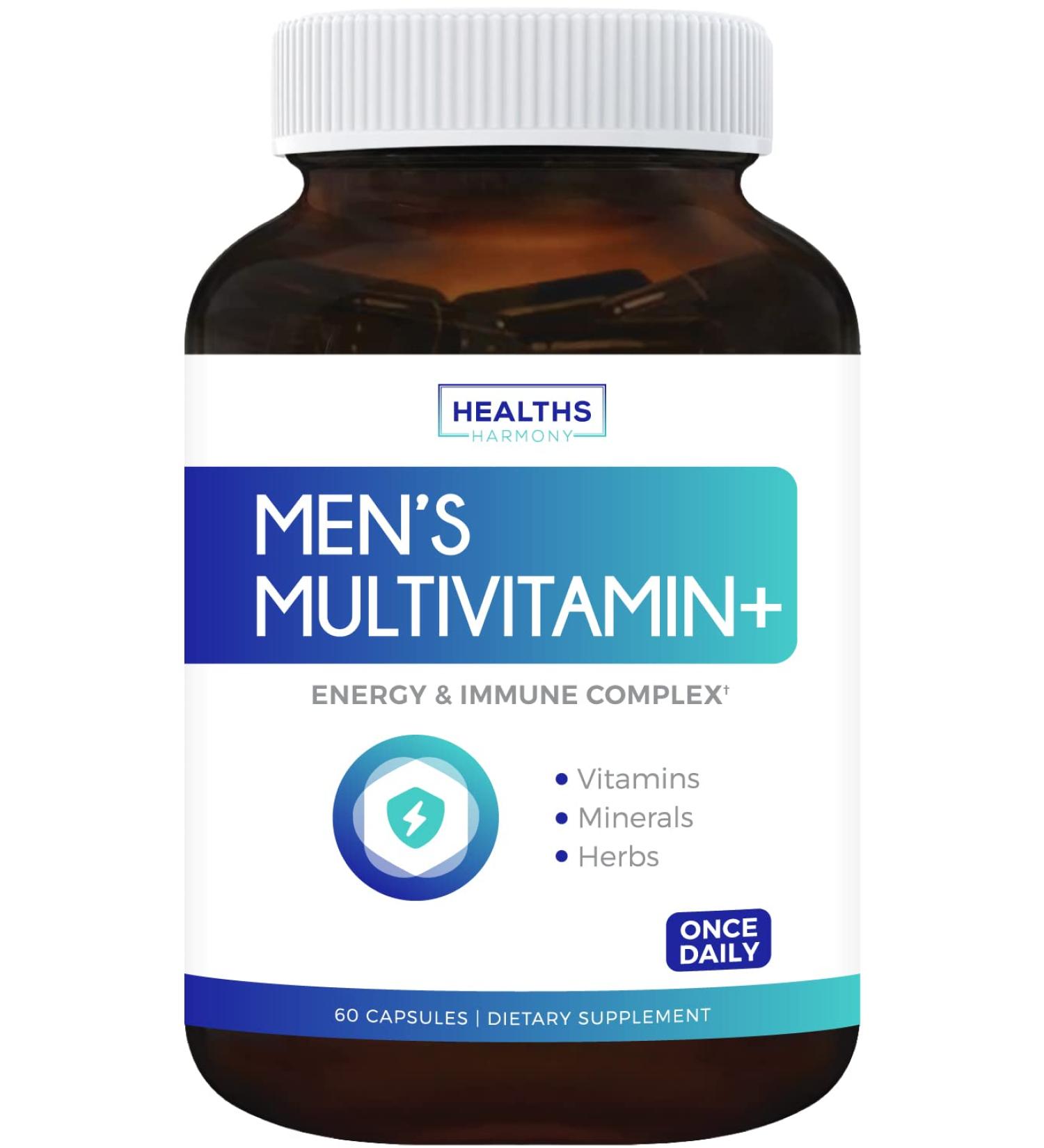 Men's Multivitamin 60 Capsules - Non-GMO Daily Vitamins & Minerals with Energy Boost, Prostate Support, and Antioxidants - Saw Palmetto, Biotin, Lutein for Eye Health - Buy Online on GoSupps.com