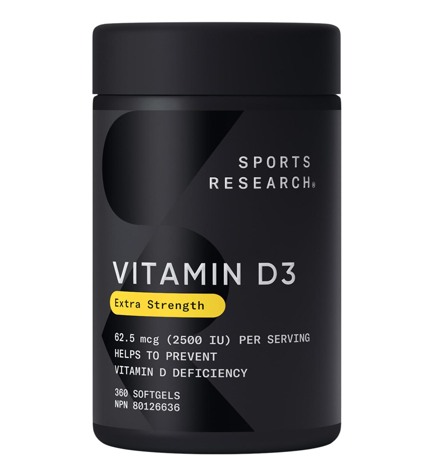 Sports Research Vitamin D3 2500iu (25mcg) with Coconut Oil - Vitamin D for Immune & Bone Support - Non-GMO Verified Gluten & Soy Free (360 Liquid Softgels) 360 count (Pack of 1) 2500iu - Buy Online on GoSupps.com