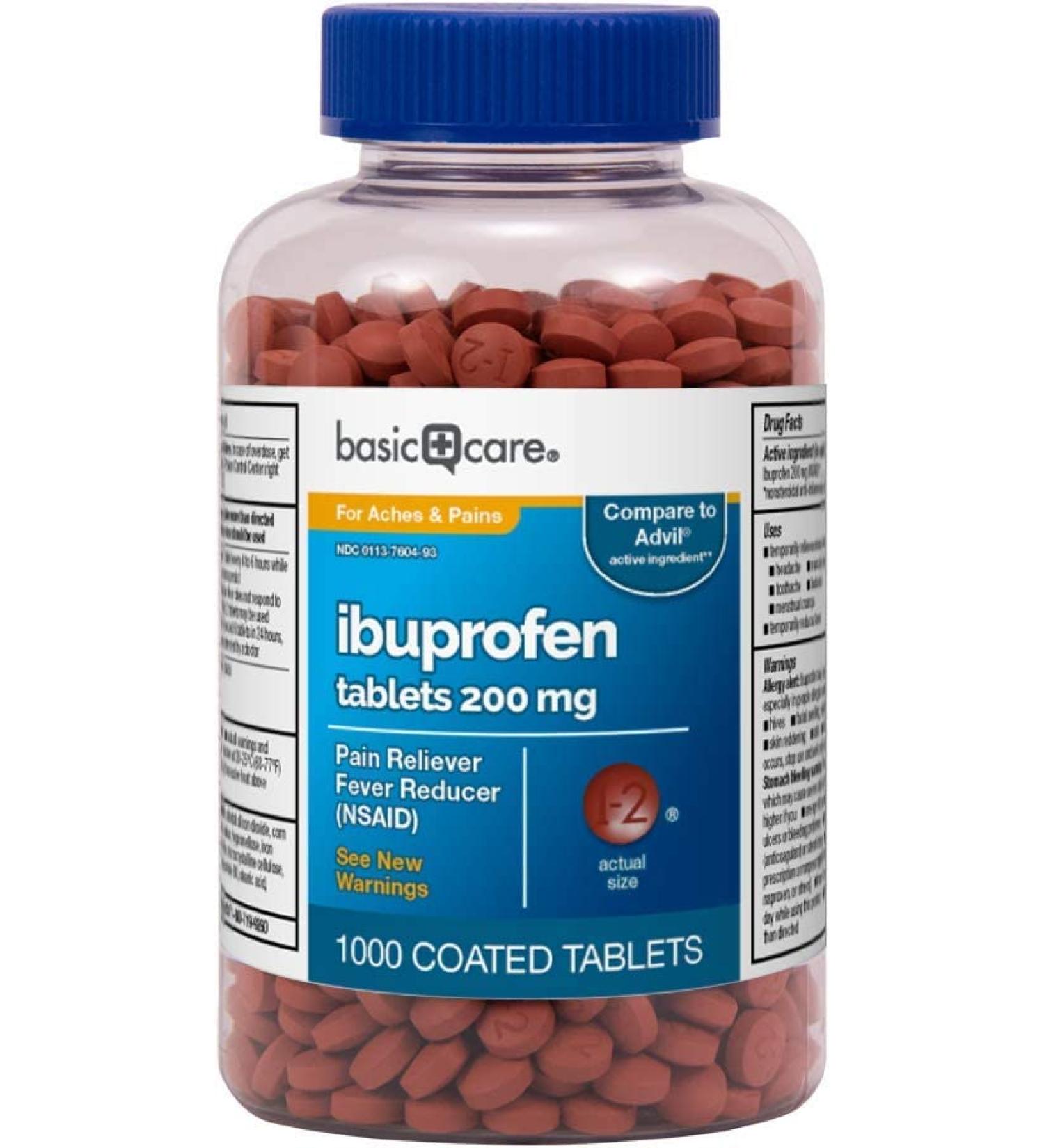 Amazon Basic Care Ibuprofen 200mg - 1000 Coated Tablets  Fever Reducer & Pain Relief - Buy Online on GoSupps.com