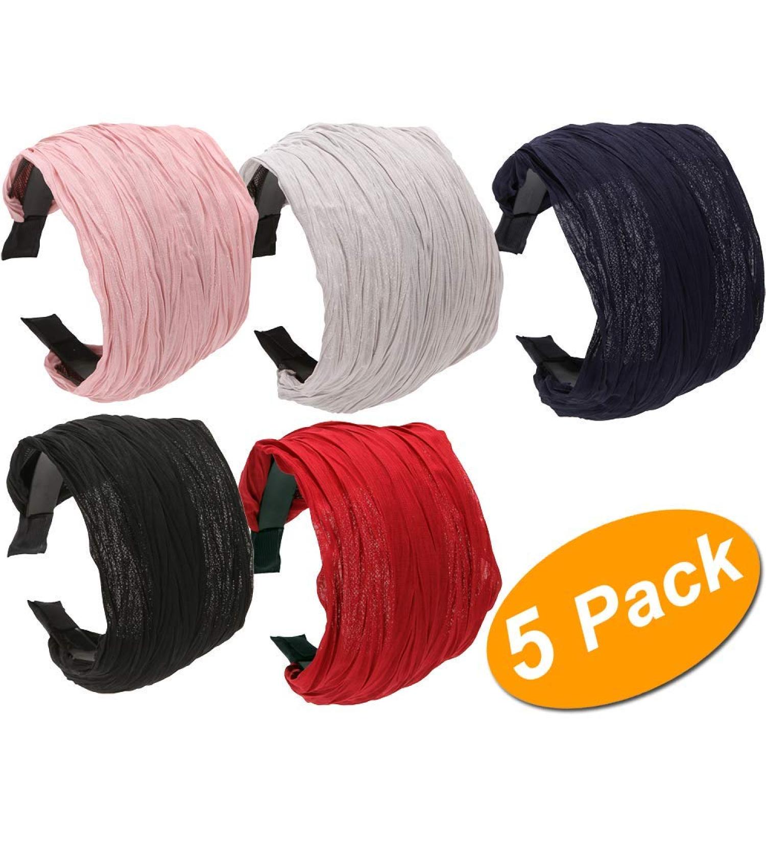 LONEEDY 5 Pack Wide Hard Headband for Women and Girls - Pleated Cloth Fabric Hair Hoop Accessories - Mixed Colors A - Buy Online on GoSupps.com