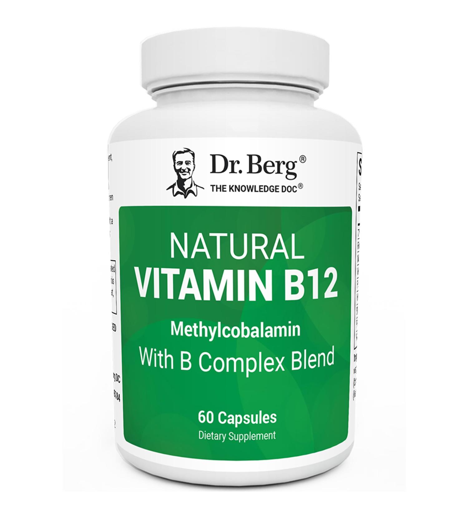 Dr. Berg Natural Vitamin B12 1000 mcg with B Complex Blend - Methylcobalamin B12 for Energy Nerve Health and Cognitive Function* - Methylated B12 with Folate - 60 Capsules (2-Month Supply) - Buy Online on GoSupps.com