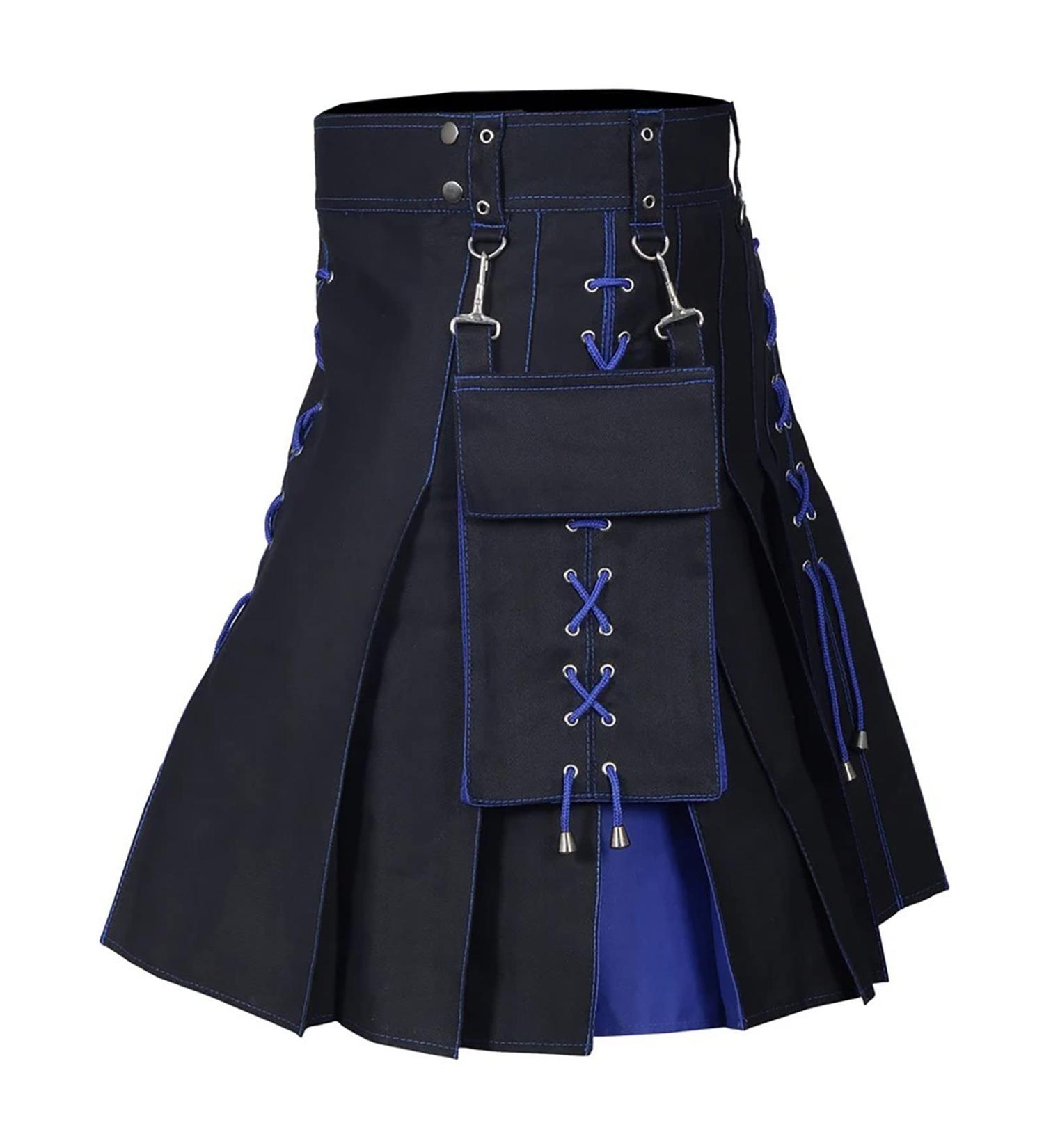 Buy Kilt Rock Men's Scottish Kilt | 4XL Stylish Medieval Folding Skirts | Punk Skirts with Contrast Pockets | High Waist Slim Fit Blue Skirt - Buy Online on GoSupps.com