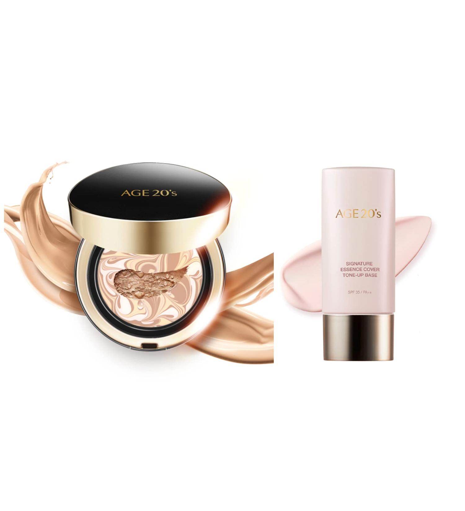 AGE 20's Makeup Set: Signature Foundation Cushion Pact #21 Light Beige + Pink Tone Up Base - Buy Online on GoSupps.com