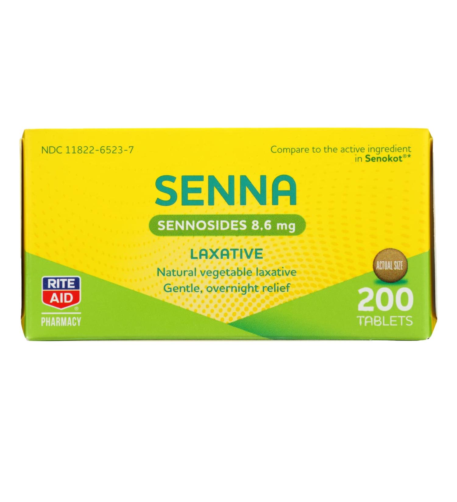Rite Aid Vegetable Laxative Senna Tablets 8.6 mg - 200 Count | Natural Constipation Relief & Stool Softener with Vegetable Glycerin | Senna Leaves for Gentle Laxative | Rite Aid - Buy Online on GoSupps.com