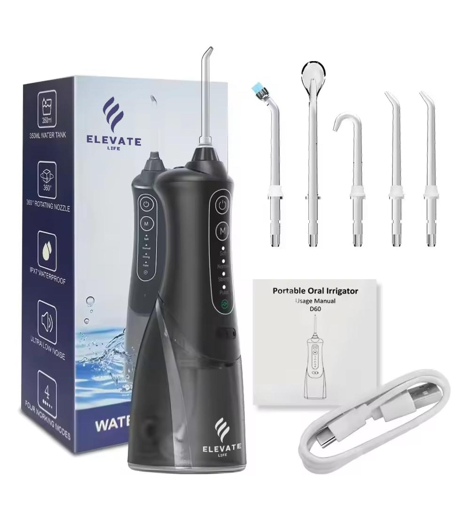 Water Dental Flosser - Portable Cordless Oral Irrigator with 4 Modes & 5 Picks | IPX7 Waterproof 350ML Rechargeable Teeth Cleaner for Home & Travel - Buy Online on GoSupps.com