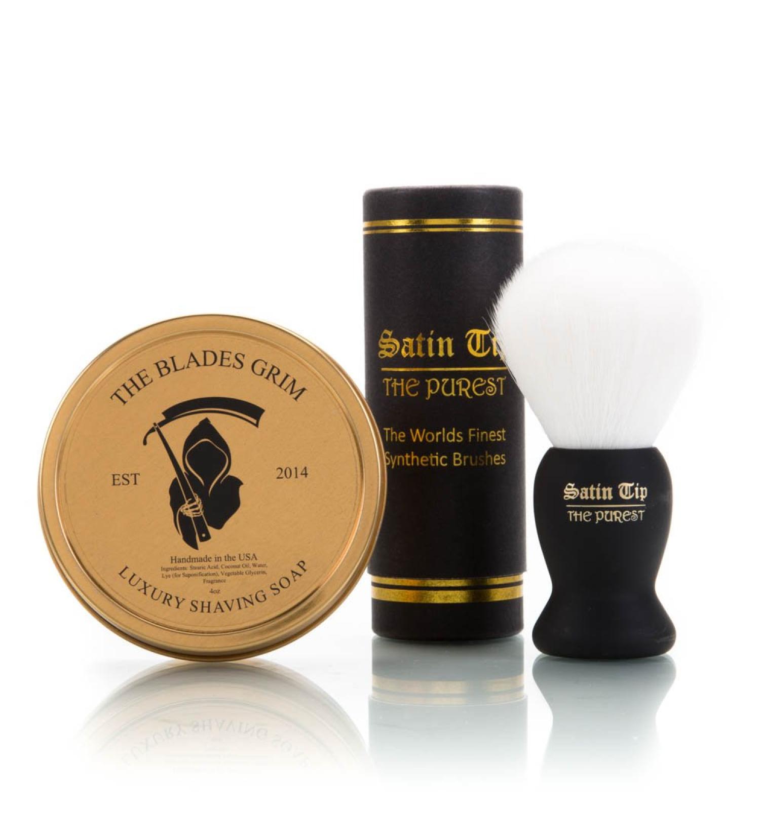 Satin Tip White Synthetic Shave Brush & Smolder Soap Kit - Premium Shaving Essentials for a Luxurious Grooming Experience | International Shipping Available - Buy Online on GoSupps.com