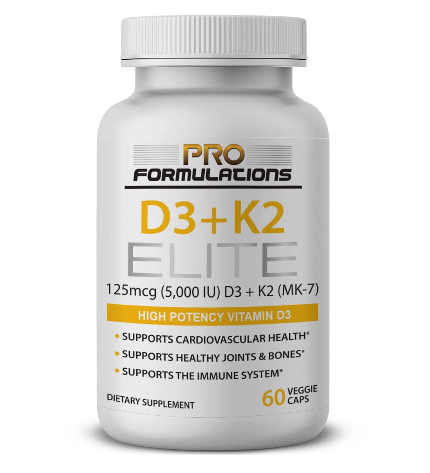 Pro Formulations MD D3 + K2 Elite - High-Potency 5000 IU Vitamin D3 + Bioavailable MK-7 - 60 Day Supply - Buy Online on GoSupps.com