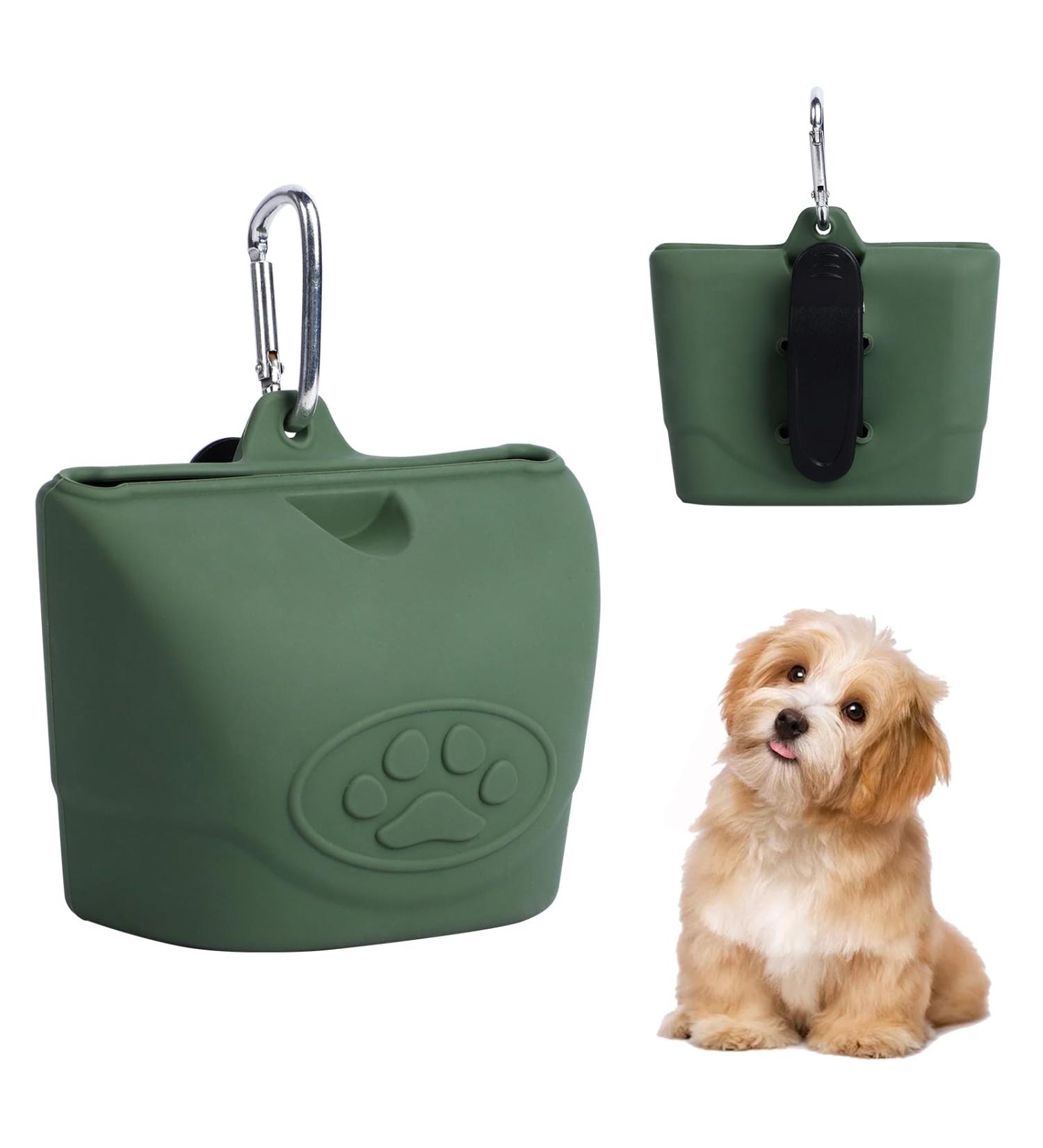Silicone Dog Treat Pouch for Training & Walking | Portable Magnetic Closure & Waist Clip | Durable & Green with Carabiner - Buy Online on GoSupps.com