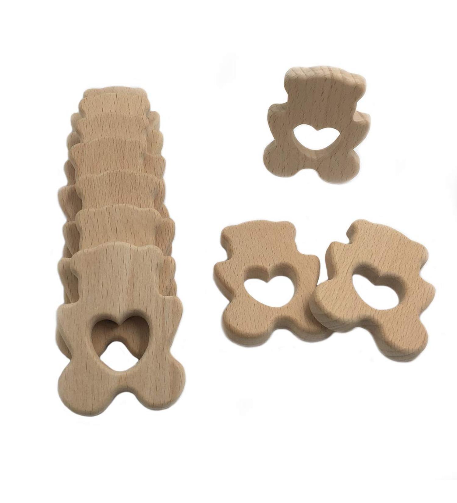 Wendysun 10pcs Cartoon Wood Teether - Natural Animal Bear Shape Baby Teething Toy - Buy Online on GoSupps.com