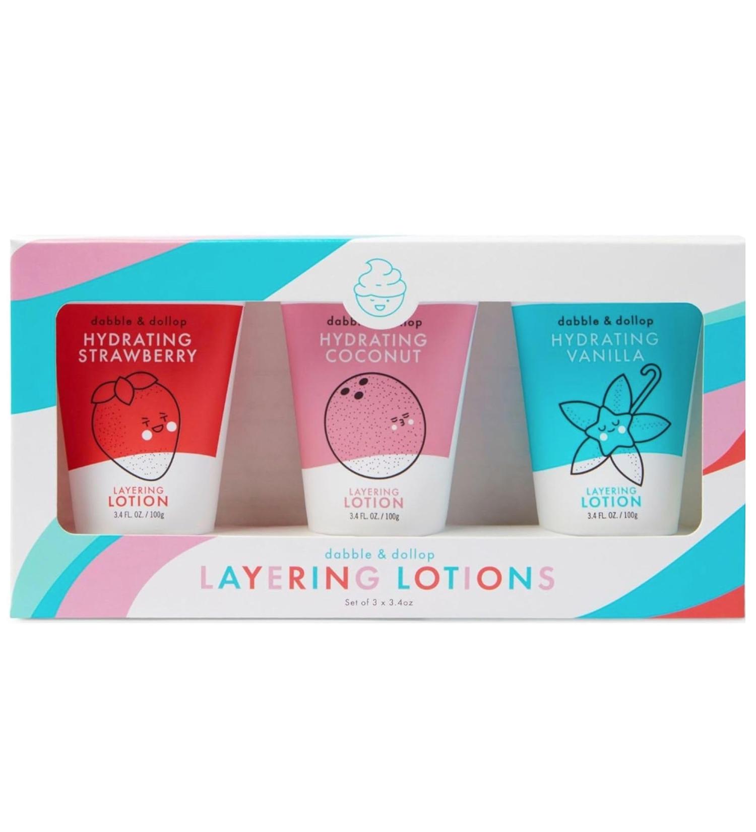 Dabble & Dollop Layering Lotion Set - Hydrating Kids' Lotions in Strawberry Coconut & Vanilla | All-Natural USA Made Vegan & Cruelty-Free - Buy Online on GoSupps.com