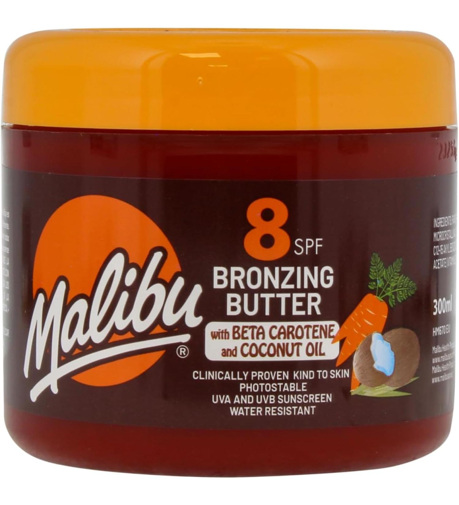 Malibu Sun SPF 6 Bronzing Tanning Body Butter 300ml with Beta Carotene - Tropical Coconut Scent | Water Resistant | Brown - Buy Online on GoSupps.com