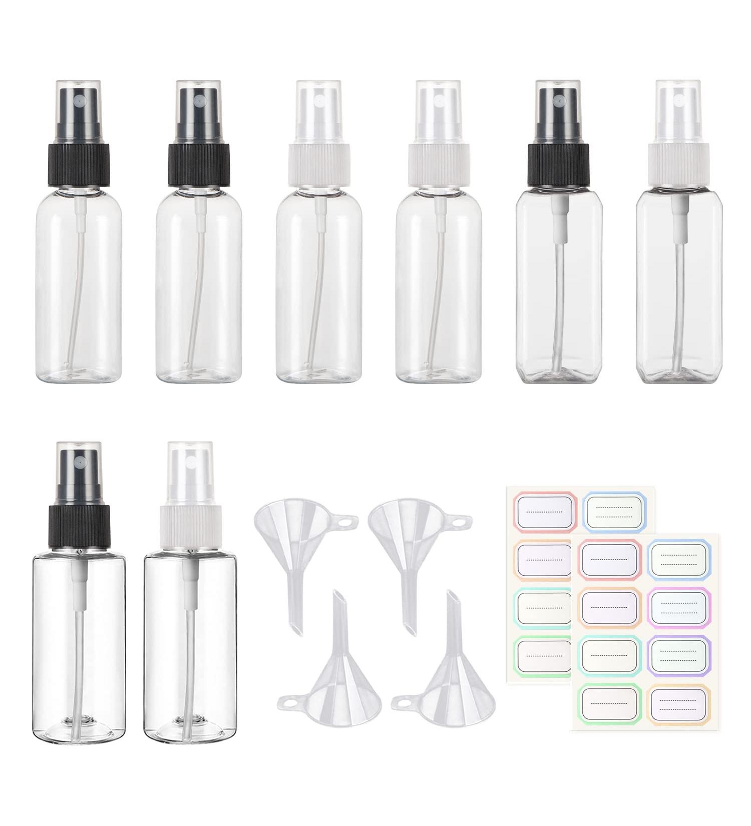 BEIIEB 8 Pieces Clear Spray Bottle with 4 Pieces Funnels 16 Stickers 50ml Atomizer Pump Bottle Perfume Atomizer Refillable Portable Travel Bottle for Travel Business Trip Camping - Buy Online on GoSupps.com