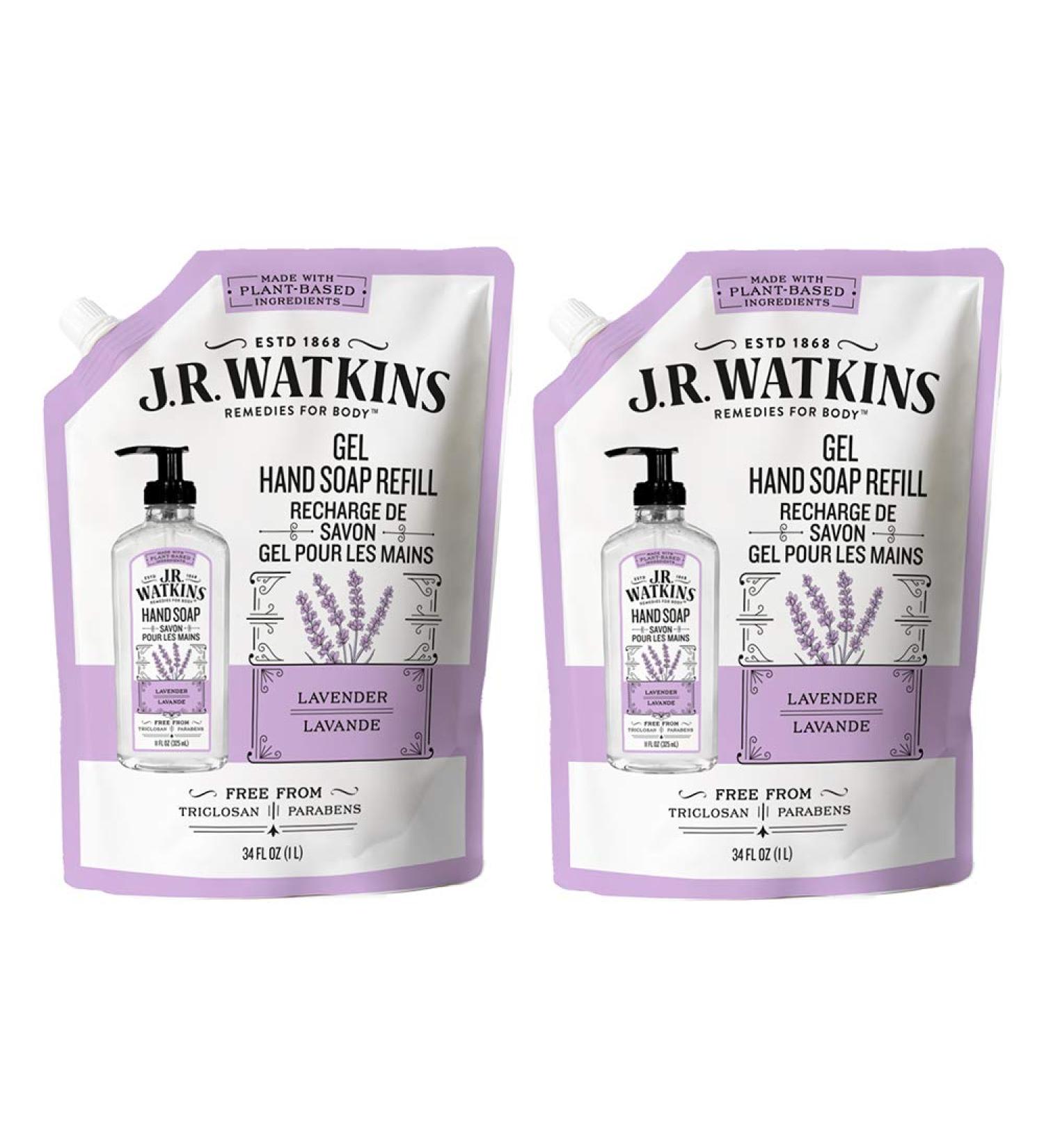 J.R. Watkins Lavender Gel Hand Soap Refill Pouch - 34 fl oz (2 Pack) | Made in USA, Cruelty-Free for Bathroom or Kitchen - Buy Online on GoSupps.com