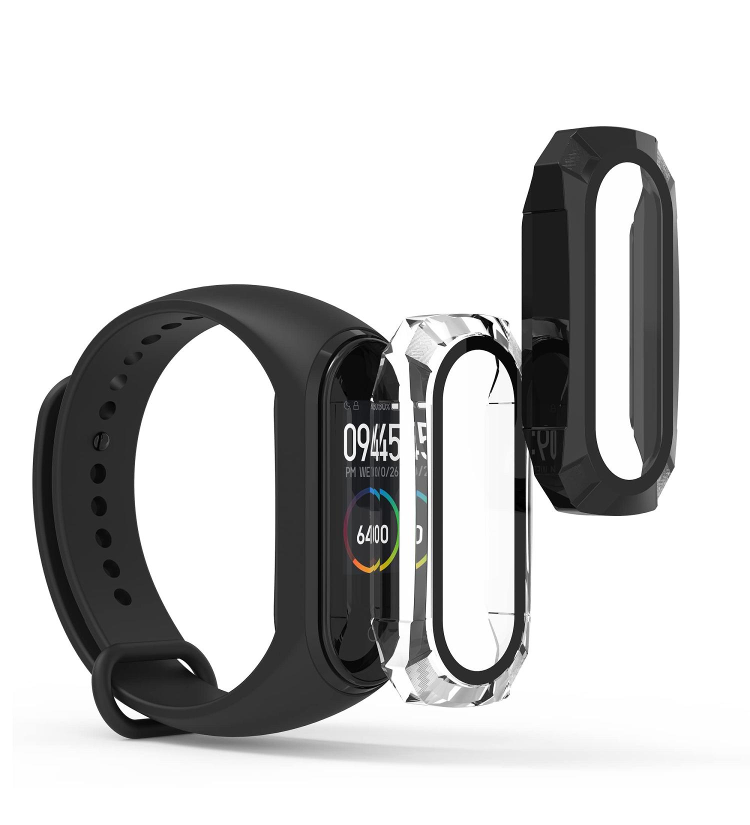 kwmobile Cover Comaptible with Xiaomi Mi Band 4 / Band 5 / Band 6 (Set of 2) -Tempered Glass with Plastic Frame - Black/Transparent black / transparent - Buy Online on GoSupps.com
