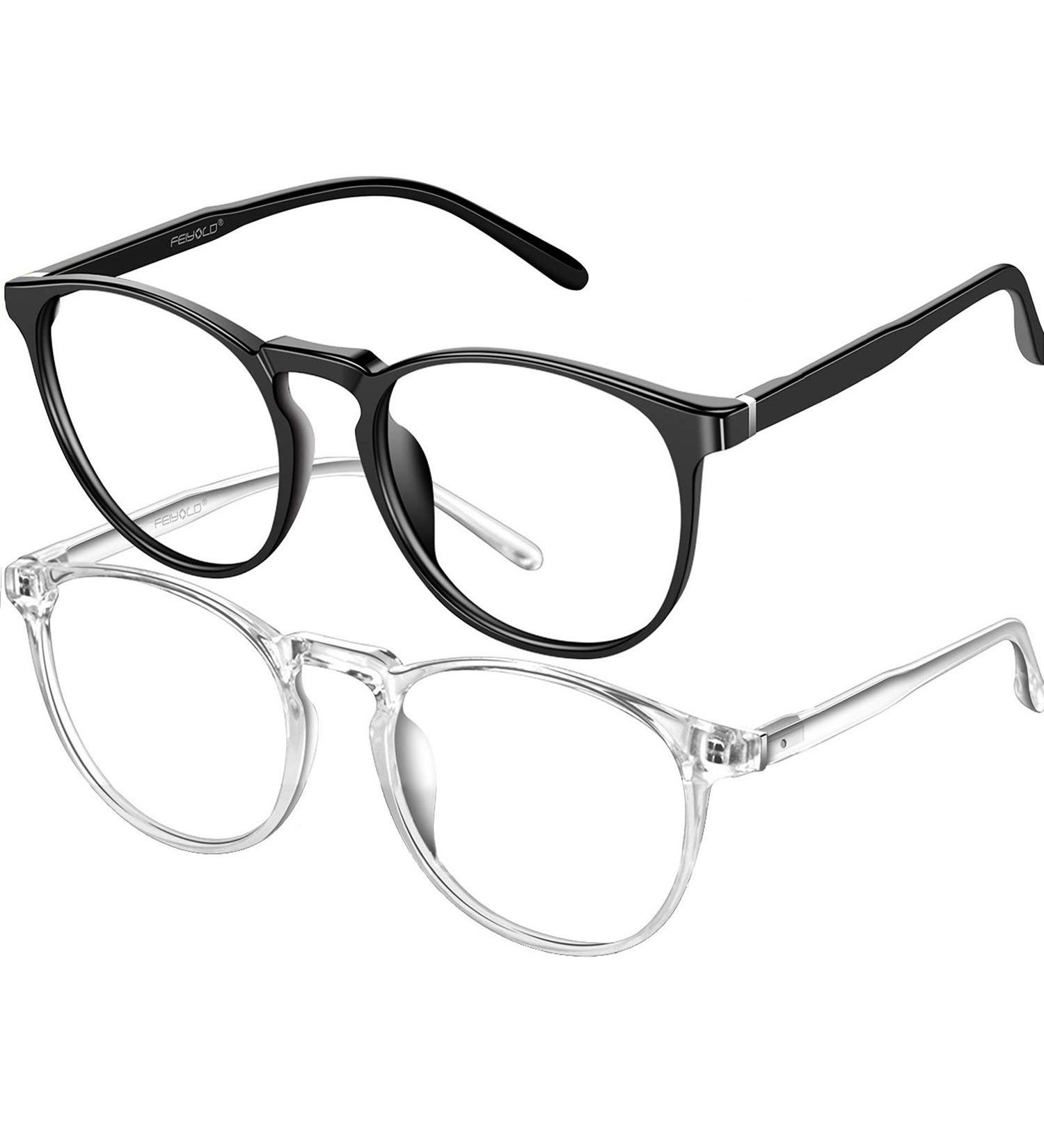 FEIYOLD Blue Light Blocking Glasses 2 Pack - Retro Round Anti Eyestrain Computer Gaming Glasses for Women/Men (Black+White) - Buy Online on GoSupps.com