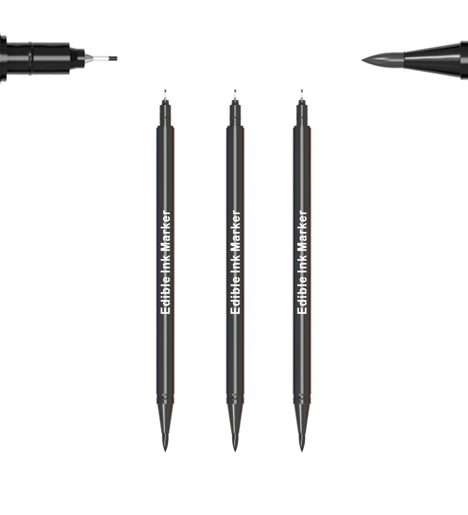 3pcs Black Food Coloring Markers | Double Sided Ultra Fine Tip Edible Pens | Food Grade Gourmet Writer for Decorating, Painting, Drawing | Ideal for Baking, Fondant, Cake, Cookie, Frosting | By Edibleink - Buy Online on GoSupps.com