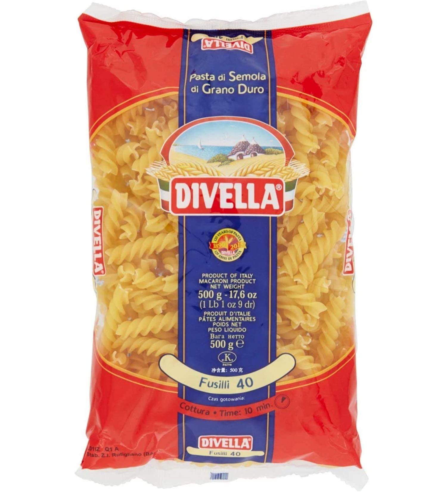  Italian Gourmet E.R. Divella Fusilli No. 40 Pack of 10 durum wheat semolina pasta 500g + Italian Gourmet Polpa di Pomodoro 400g - Buy Online on GoSupps.com