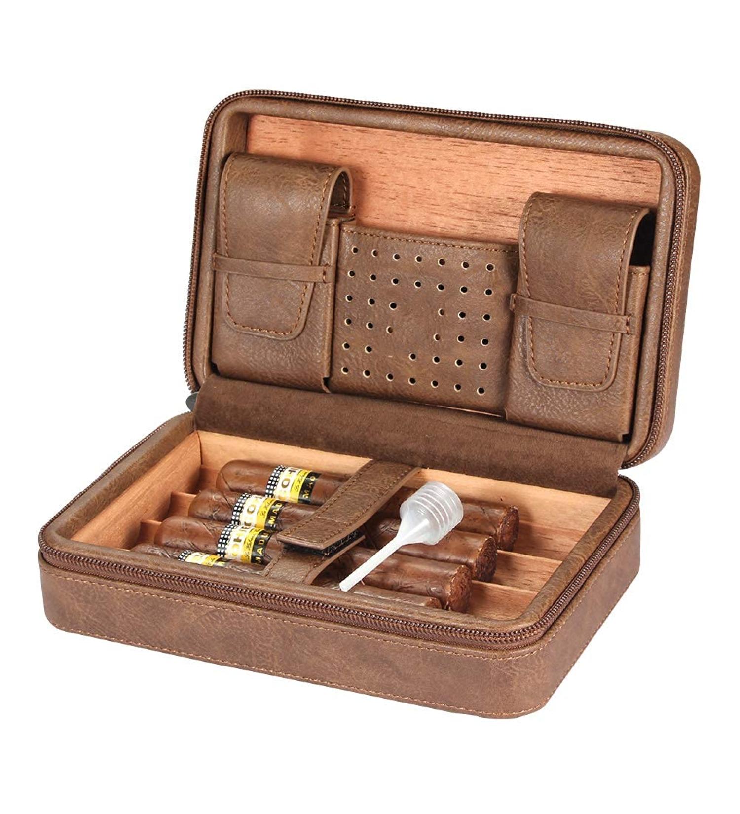 Cigar Humidor Case Portable Leather Humidor Box in Cedar Wood with Humidifier and Removable Cedar Tray - Buy Online on GoSupps.com