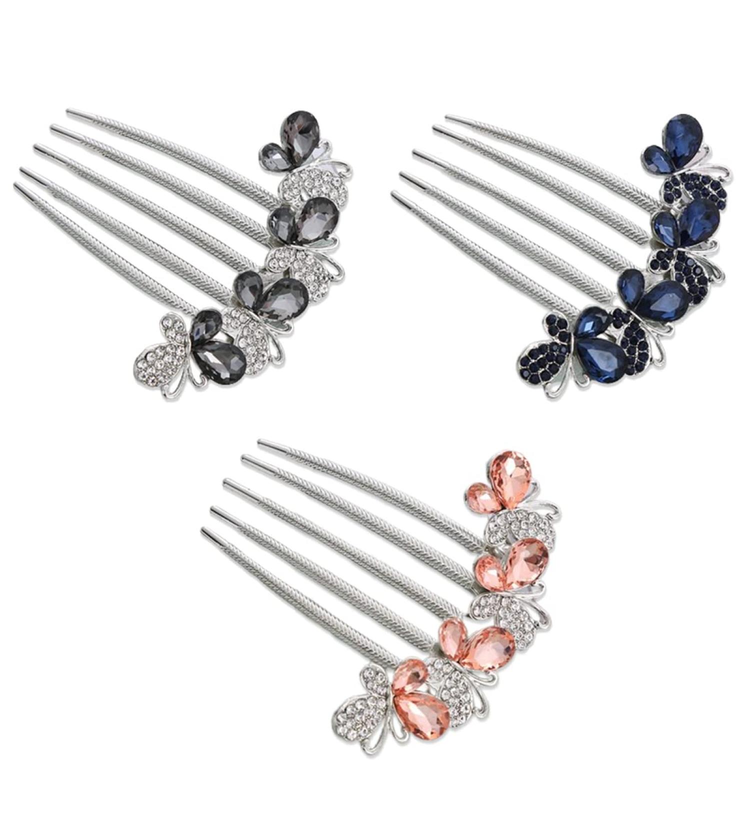 XPEX 3-Pack Rhinestone Hair Combs | Butterfly & Flower Designs | Perfect Bridal & Gift Accessories for Women & Girls - Buy Online on GoSupps.com