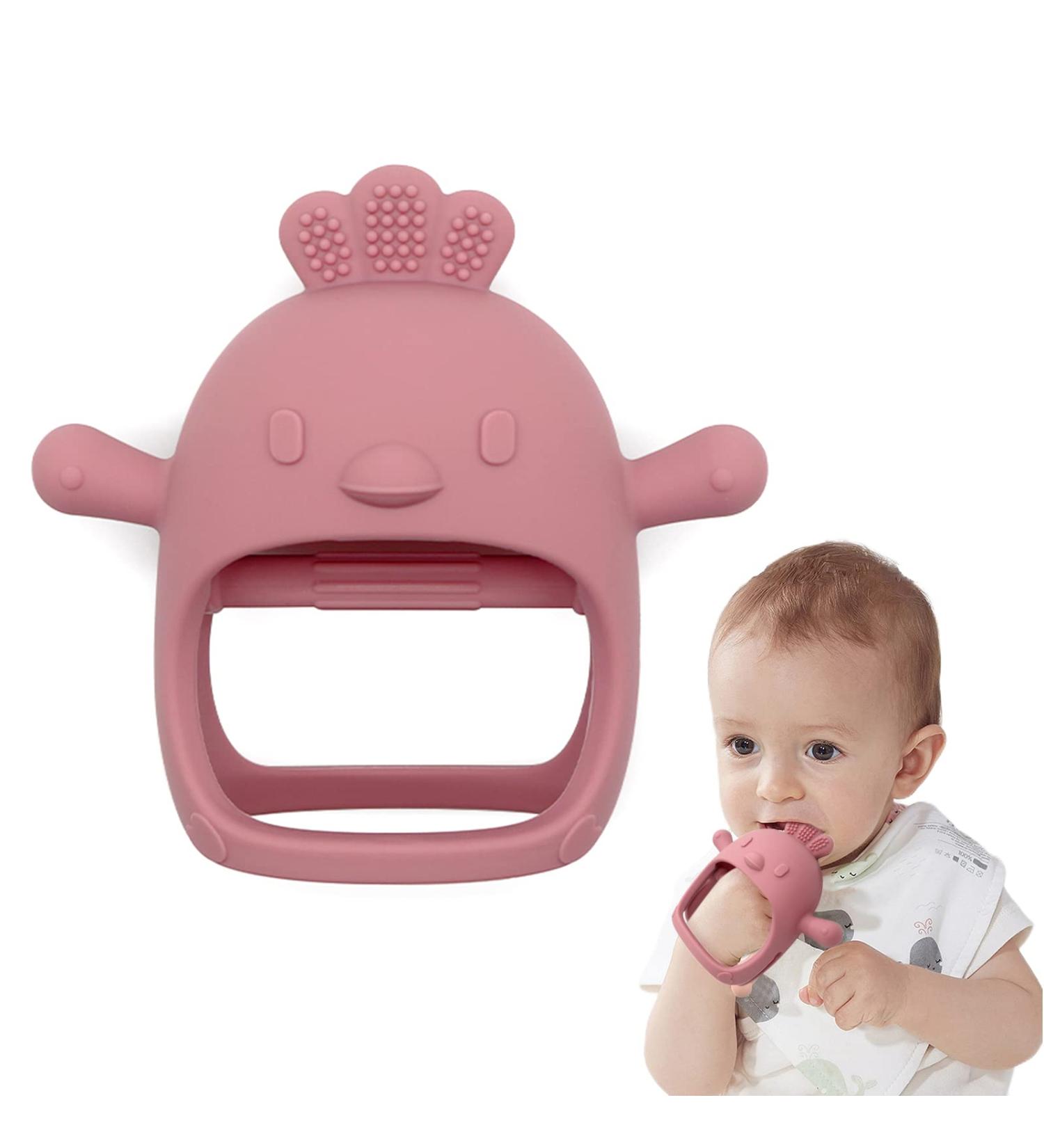 Chick Shape Baby Teething Toys | Food-Grade Silicone Teether for Soothing Pain Relief | Easy-to-Grip Baby Chew Toy (Dark Pink) - Buy Online on GoSupps.com