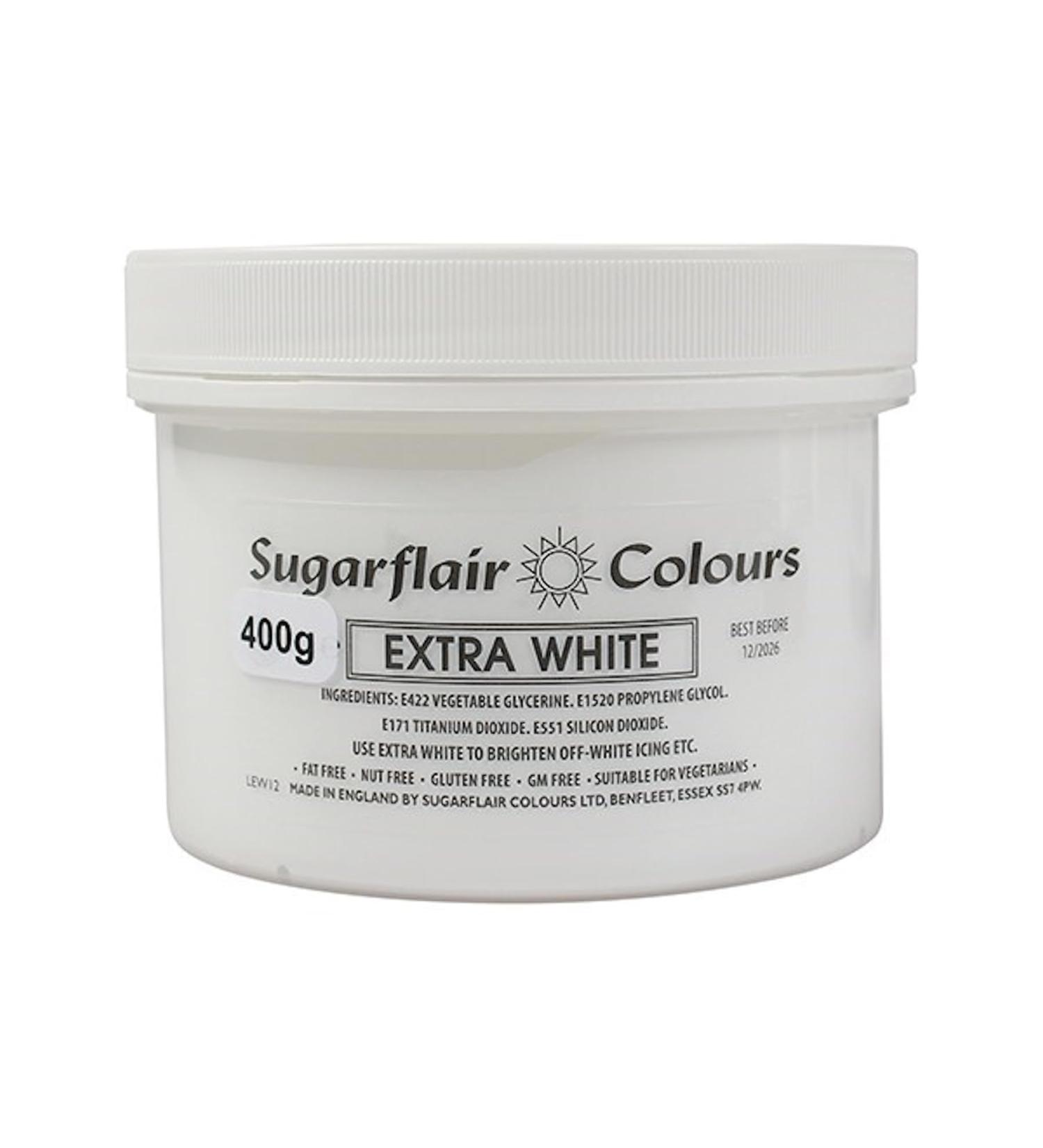 Sugarflair White Extra Maximum Concentrated Food Colouring Paste for Use with Sugar Pastes Flowerpaste Buttercream Royal Icing and more - 400g 400 g (Pack of 1) White