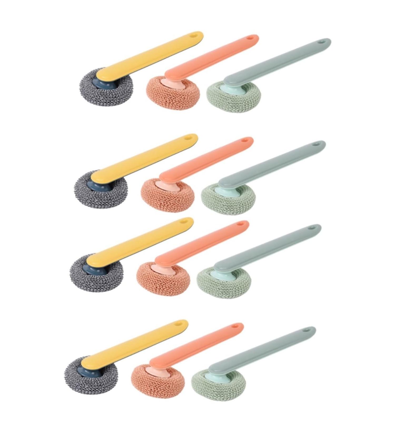 Solustre 12 pcs Kitchen Cleaning Brush Set - Long Handle Pot & Dish Cleaners | Rust Etching & Rubber Wash Basin Brushes for Effortless Cleaning - Buy Online on GoSupps.com