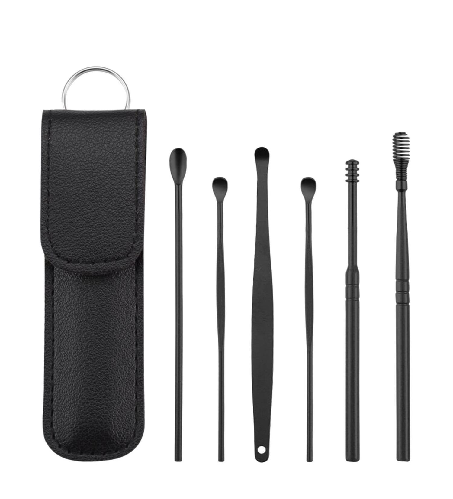 6 Piece Stainless Steel Ear Picking Spoon Set for Children and Adults - Ear Wax Cleaner Tool - Black (One Size) - Buy Online on GoSupps.com