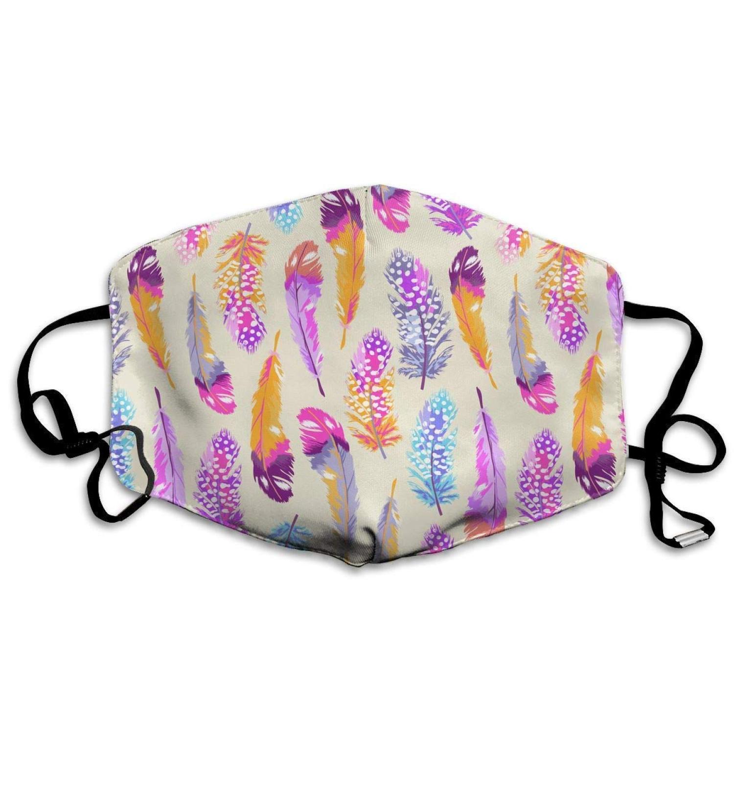Soft Feather Print Washable Reusable Mask Cotton Anti Dust Half Face Mouth Mask For Kids Teens Men Women With Adjustable Ear Loops - Buy Online on GoSupps.com