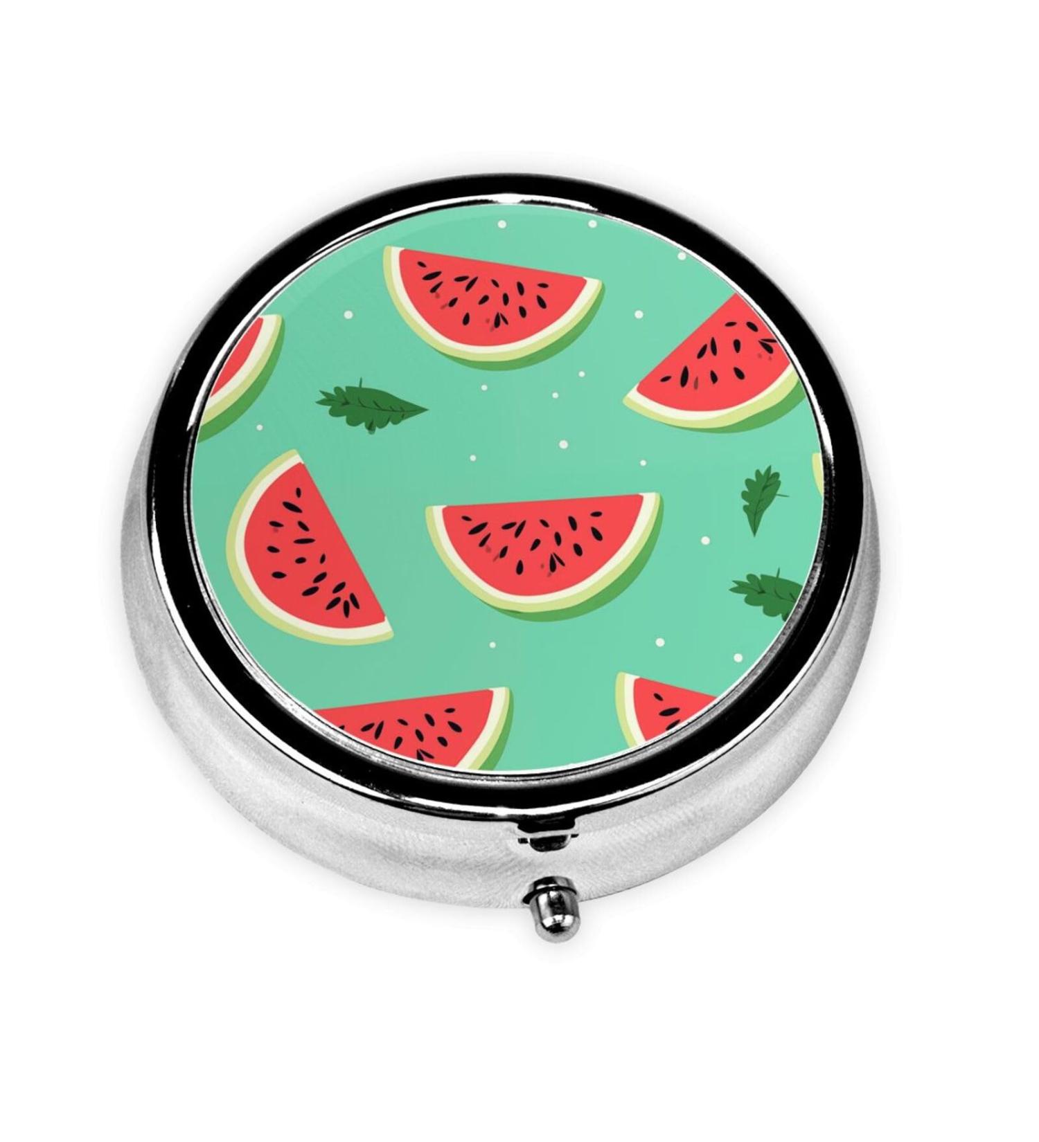Red Watermelon Portable Metal Pill Box - Round Mini 3-Compartment Design for Small Pills | Travel Essential - Buy Online on GoSupps.com