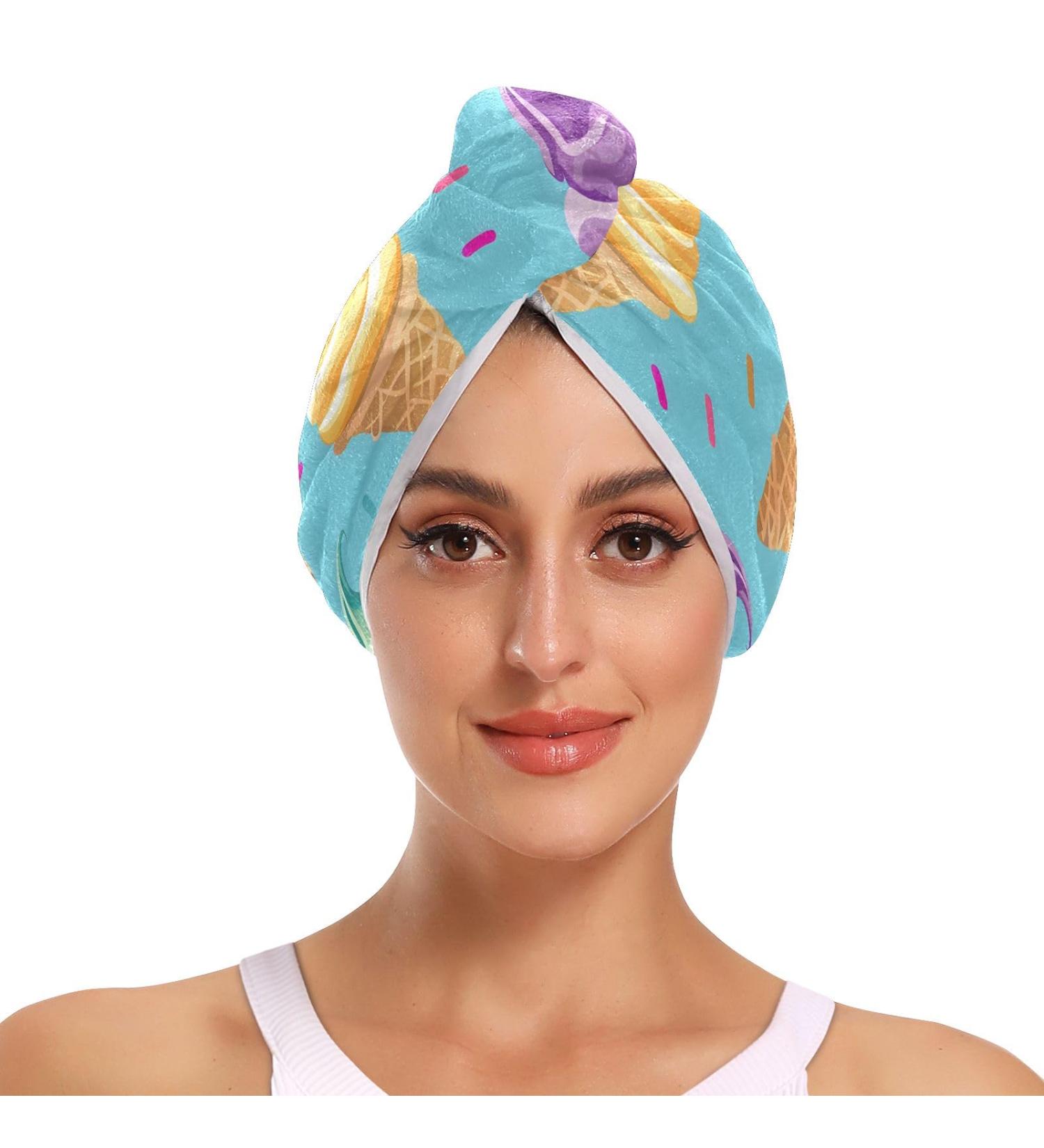 Super Absorbent Colored Ice Cream Hair Towels - 2 Pack Quick Dry Hair Turbans for Women & Girls - Buy Online on GoSupps.com