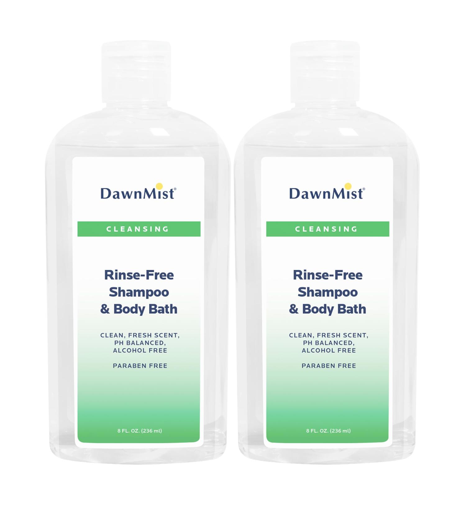 DawnMist Dukal Rinse-Free Shampoo & Body Bath with Convenient Dispensing Cap 8 oz. Bottle Set of 2 Non-Irritating Formula for All Skin Types Ideal for On-the-Go Use and Post-Surgery Care