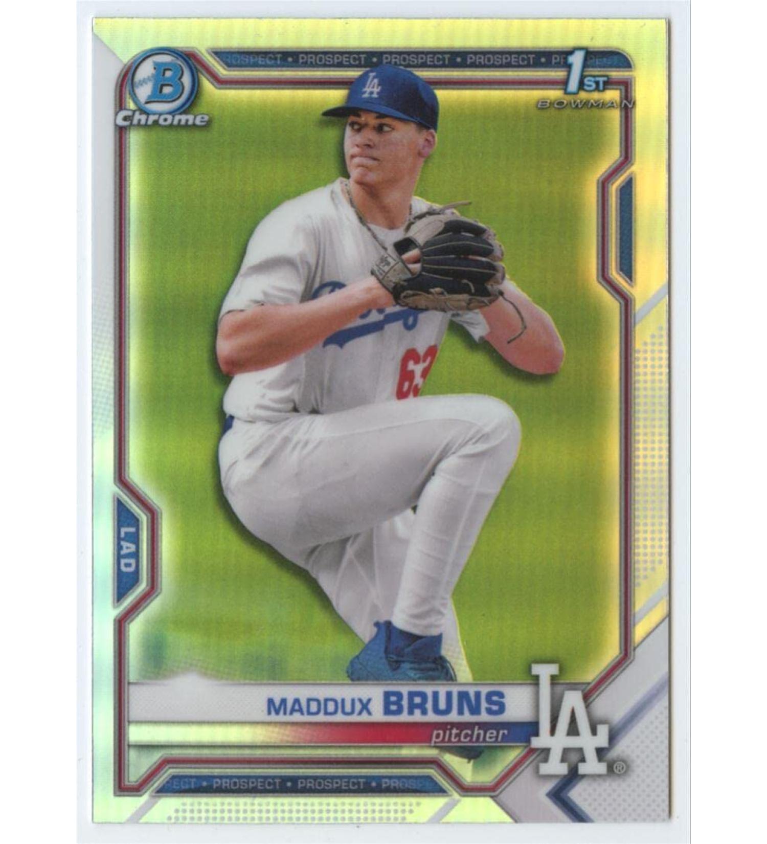 2021 Bowman Chrome Draft Refractor #BDC-126 Maddux Bruns RC Rookie Los Angeles Dodgers MLB Baseball Trading Card